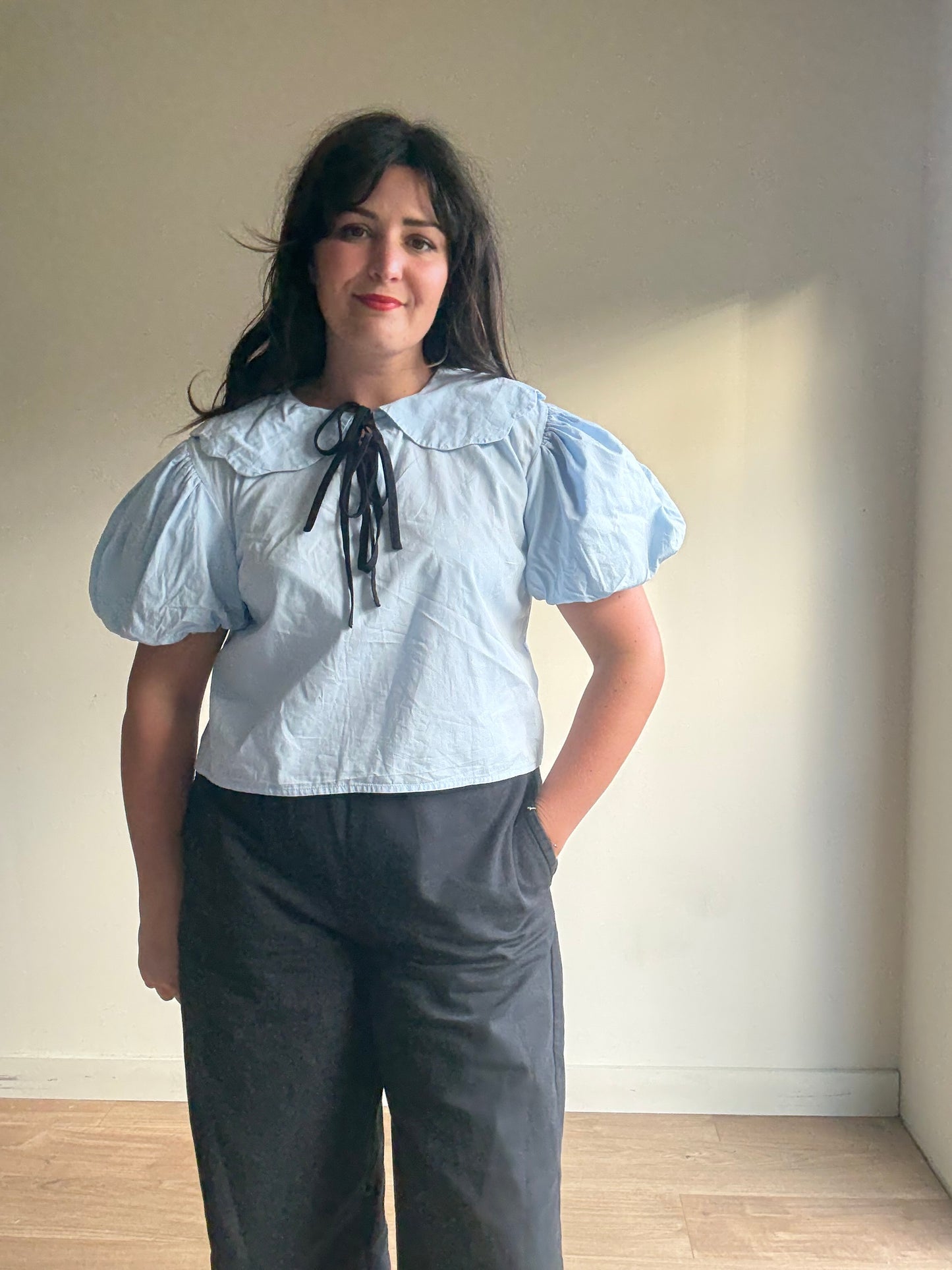 Wednesday's Girl Tie Up Collared Top, L