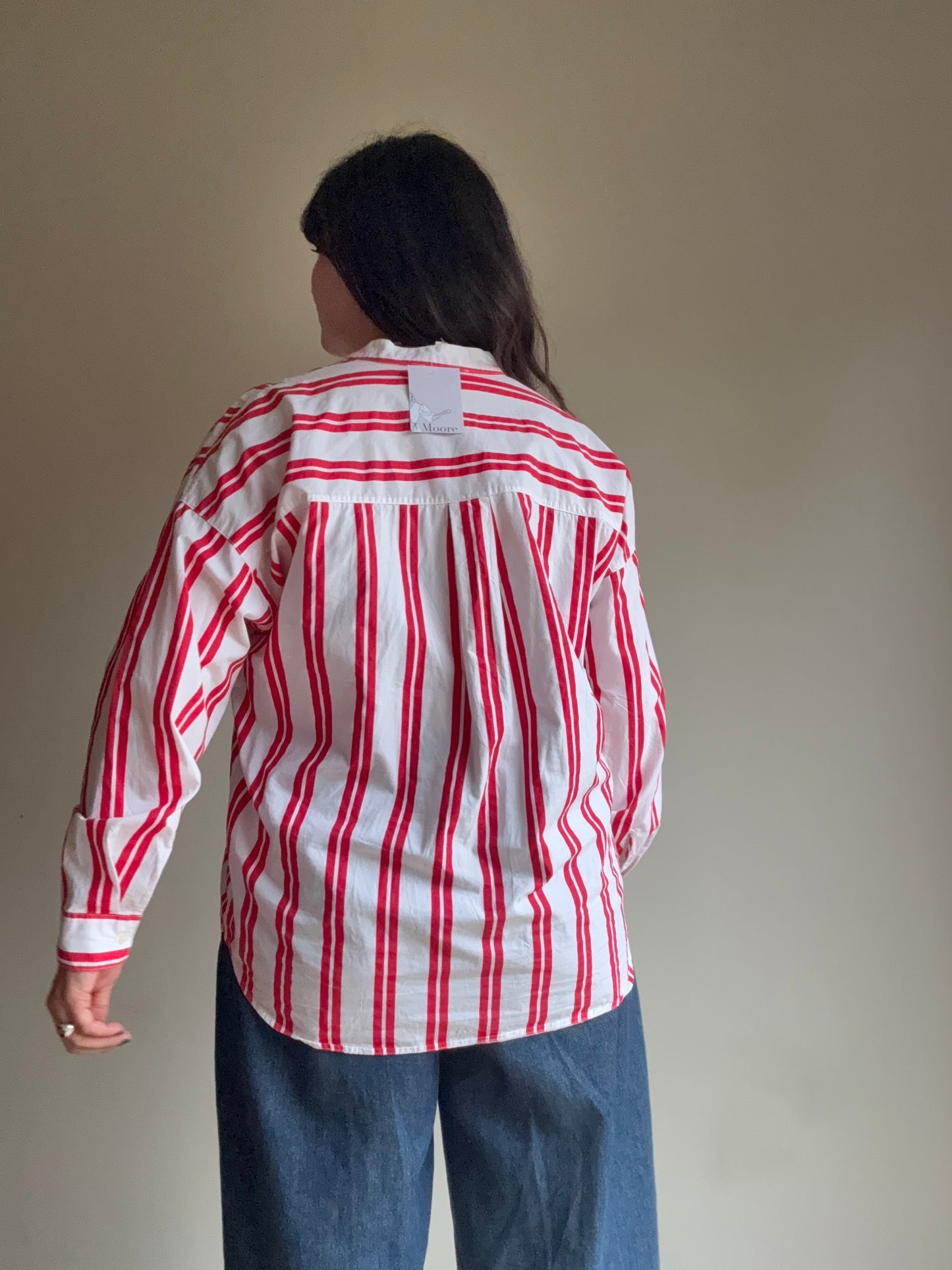 Red Stripe Cotton Blouse, M-L