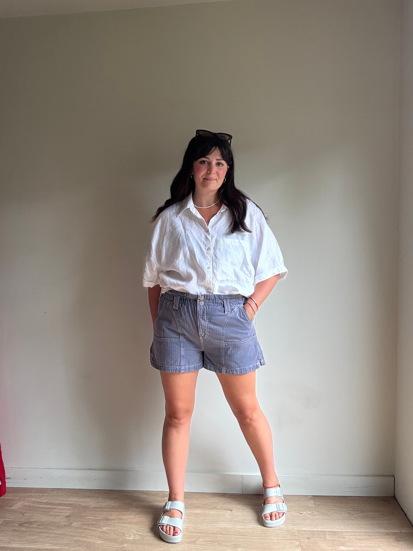 Seventy + Mochi Contrast Stitch Shorts, L