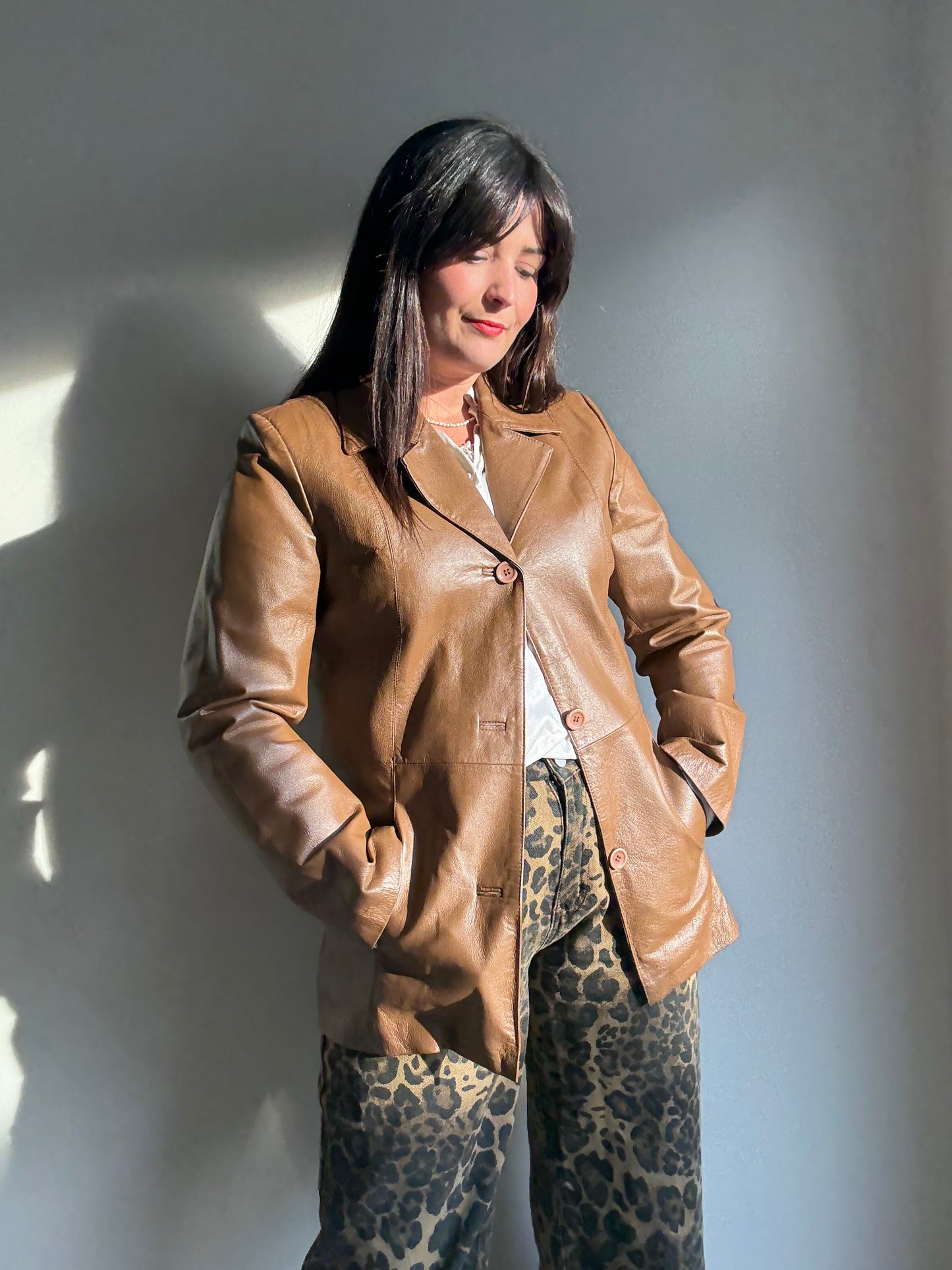 Vintage Genuine Leather Grained Jacket, S