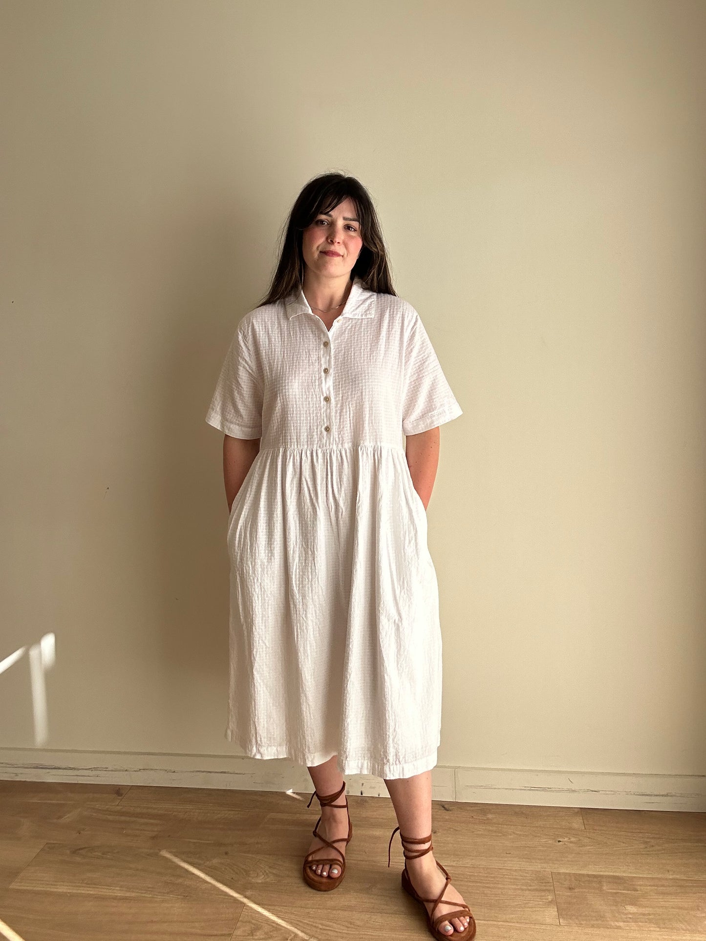 Folk Cotton Grid Shirt Dress, XL