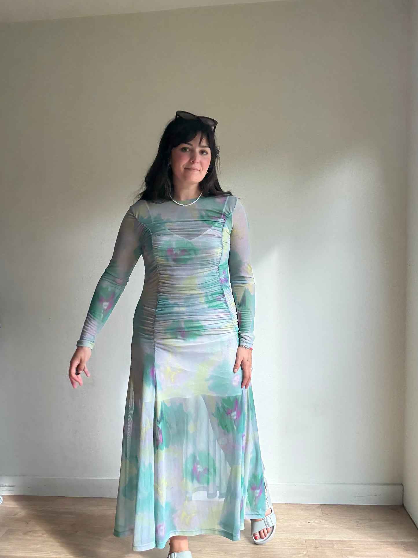 Weekday Sheer Gathered Midi Dress, M