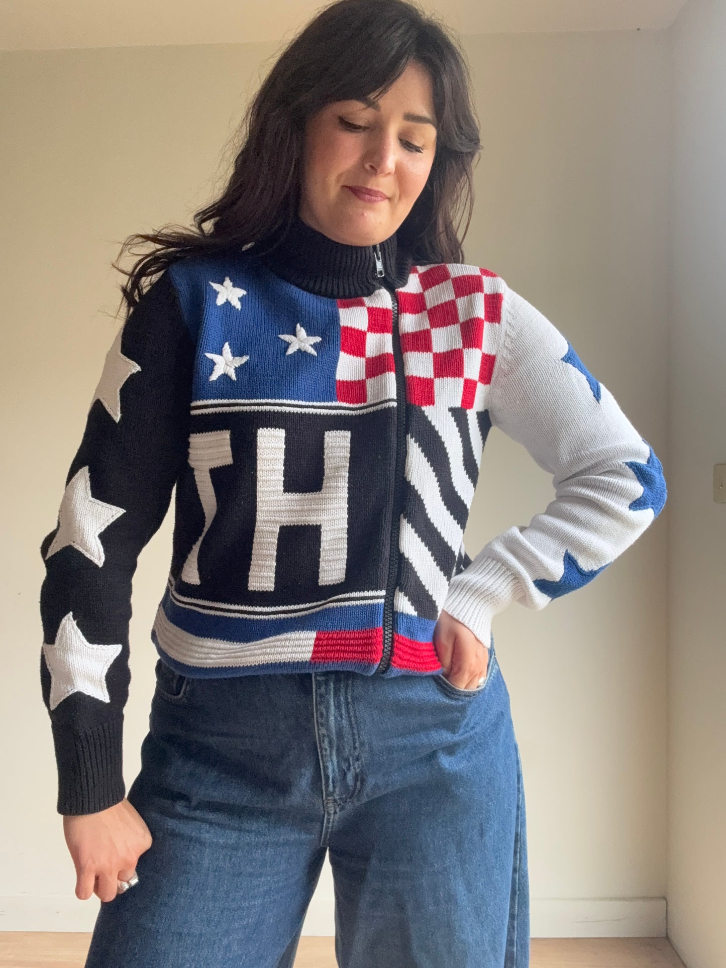 Tommy Hilfiger Star and Stripes Zip Up Knit, S-M