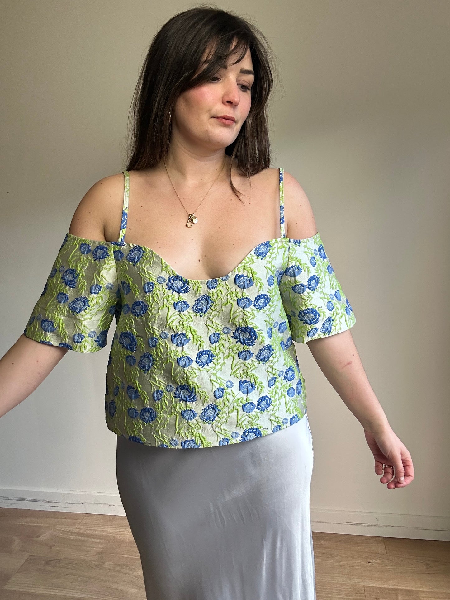 Ganni NEW Floral Jacquard Blouse, 42