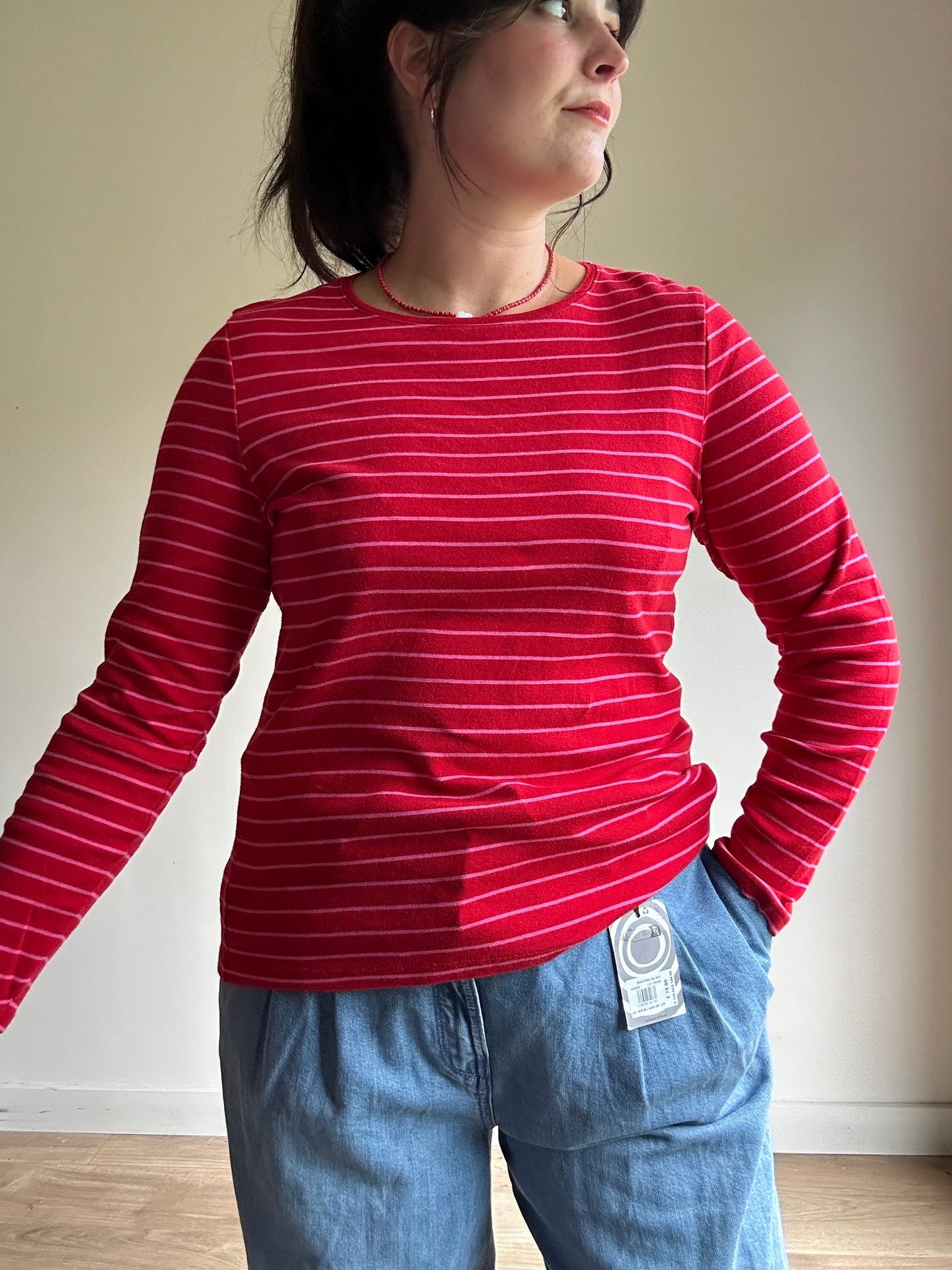 Red & Pink M&S Striped Cotton T-Shirt