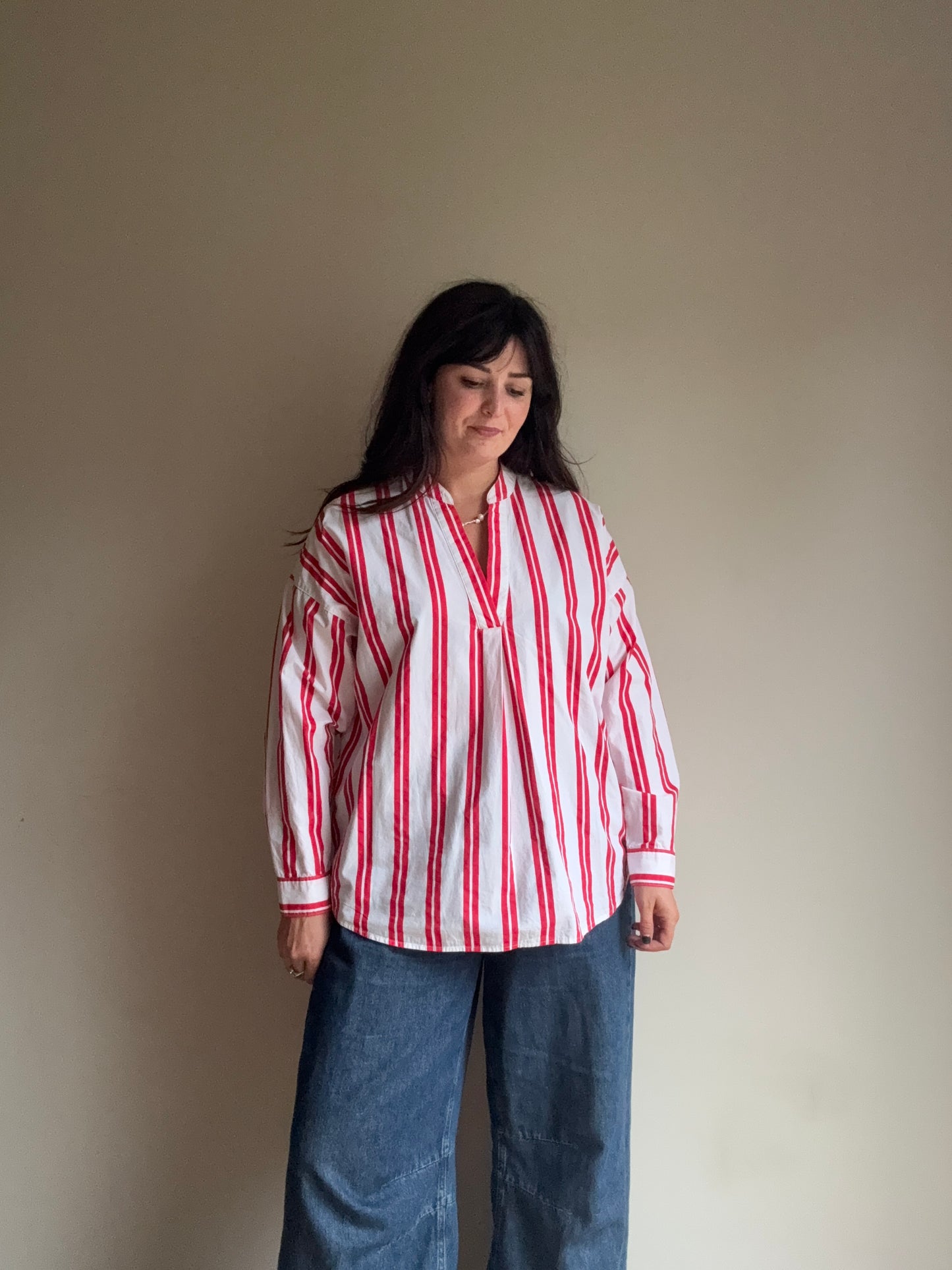 Red Stripe Cotton Blouse, M-L