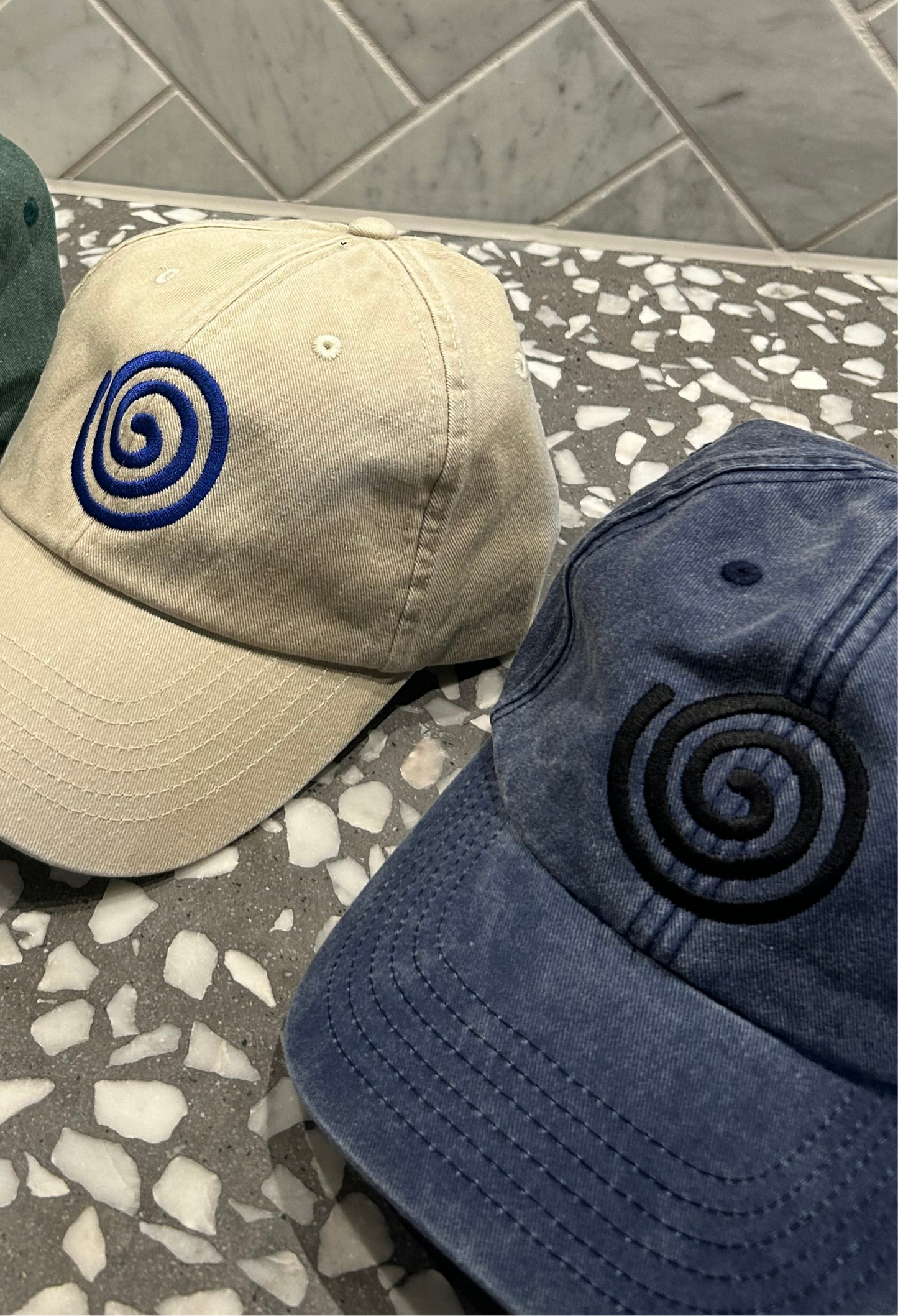 Swirly Caps - Black, Blue & Sand