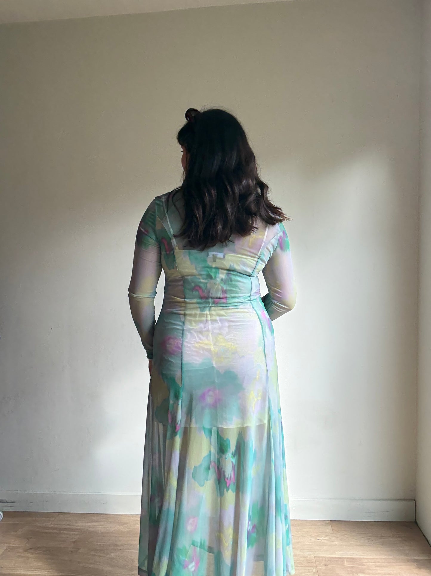 Weekday Sheer Gathered Midi Dress, M