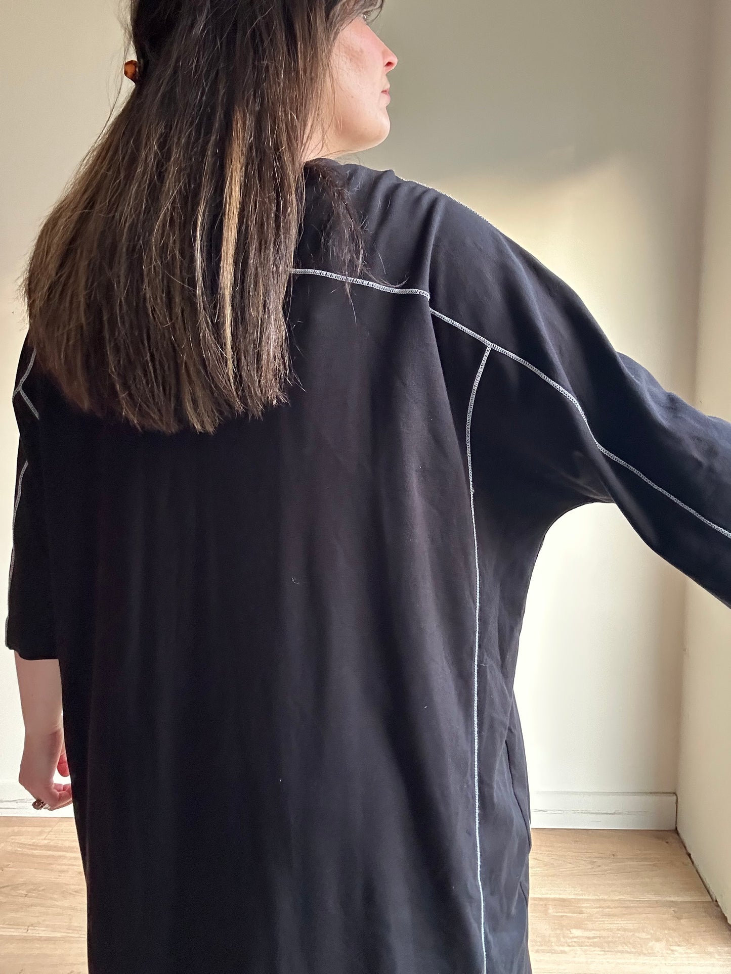 Black COS Contrast Stitch Jersey Dress, S Oversized