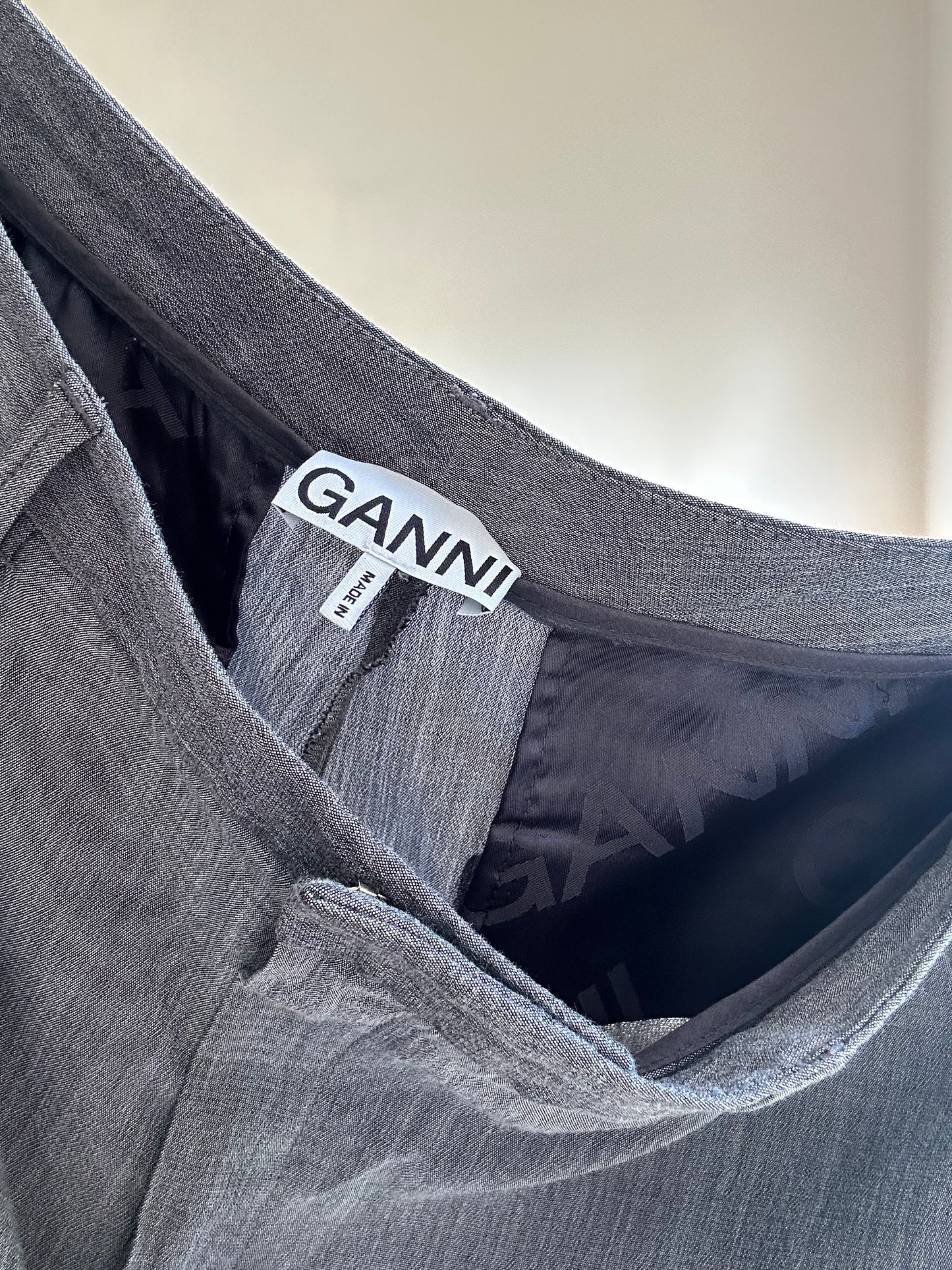 Ganni Grey Slim Tailored Trousers, UK 12-14