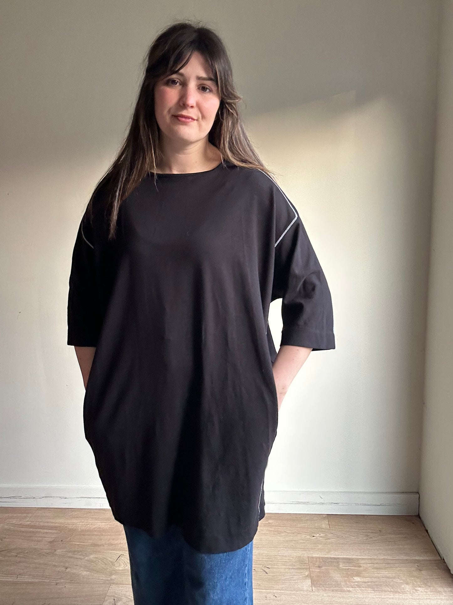 Black COS Contrast Stitch Jersey Dress, S Oversized