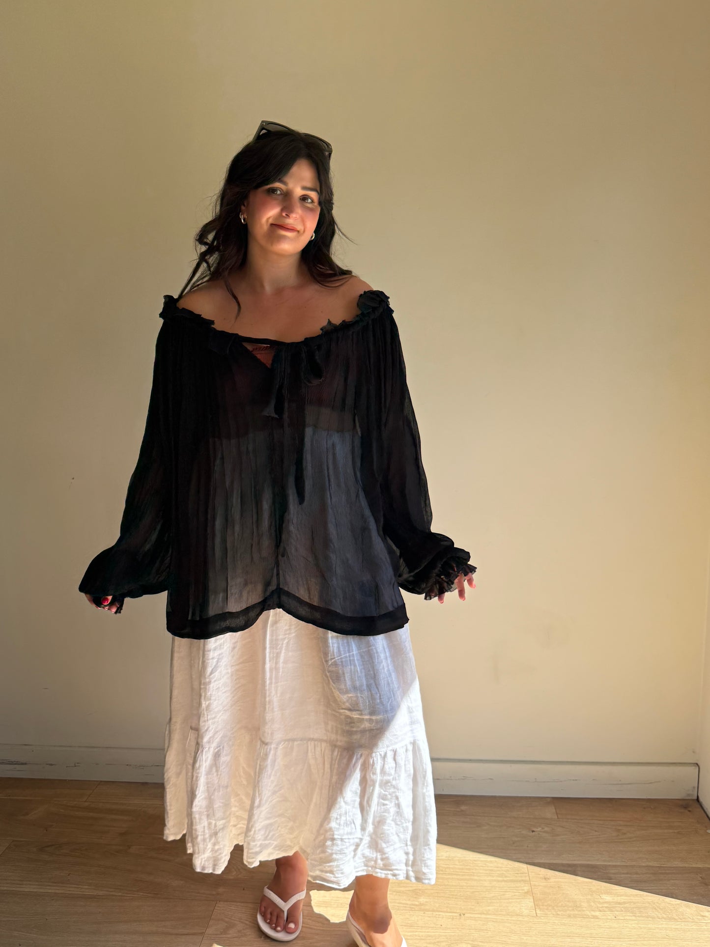 Free People Sheer Floaty Blouse, XL