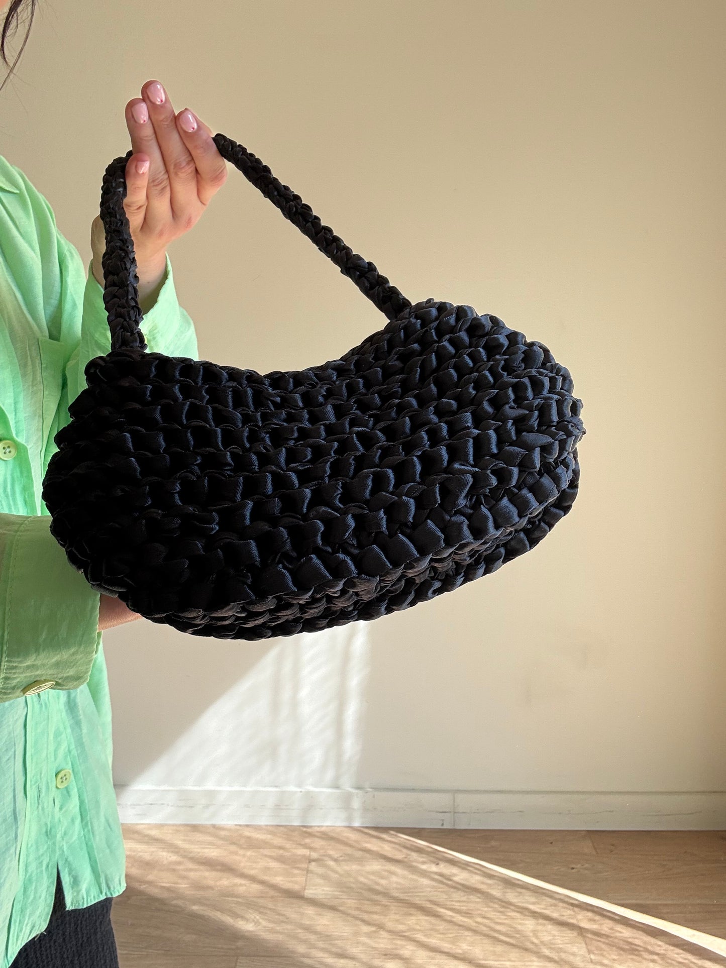 Black Handmade Woven Bag, Mini