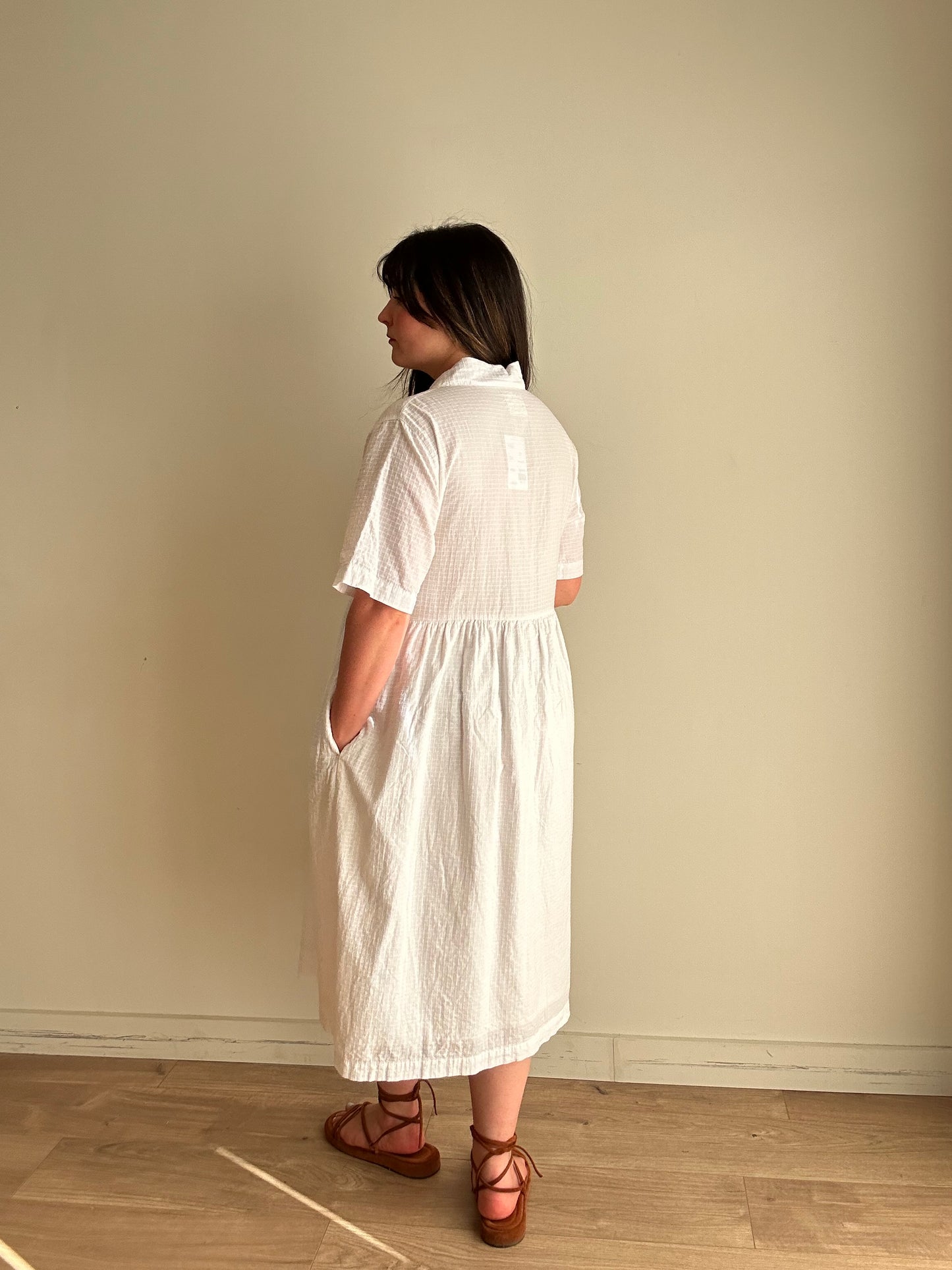 Folk Cotton Grid Shirt Dress, XL