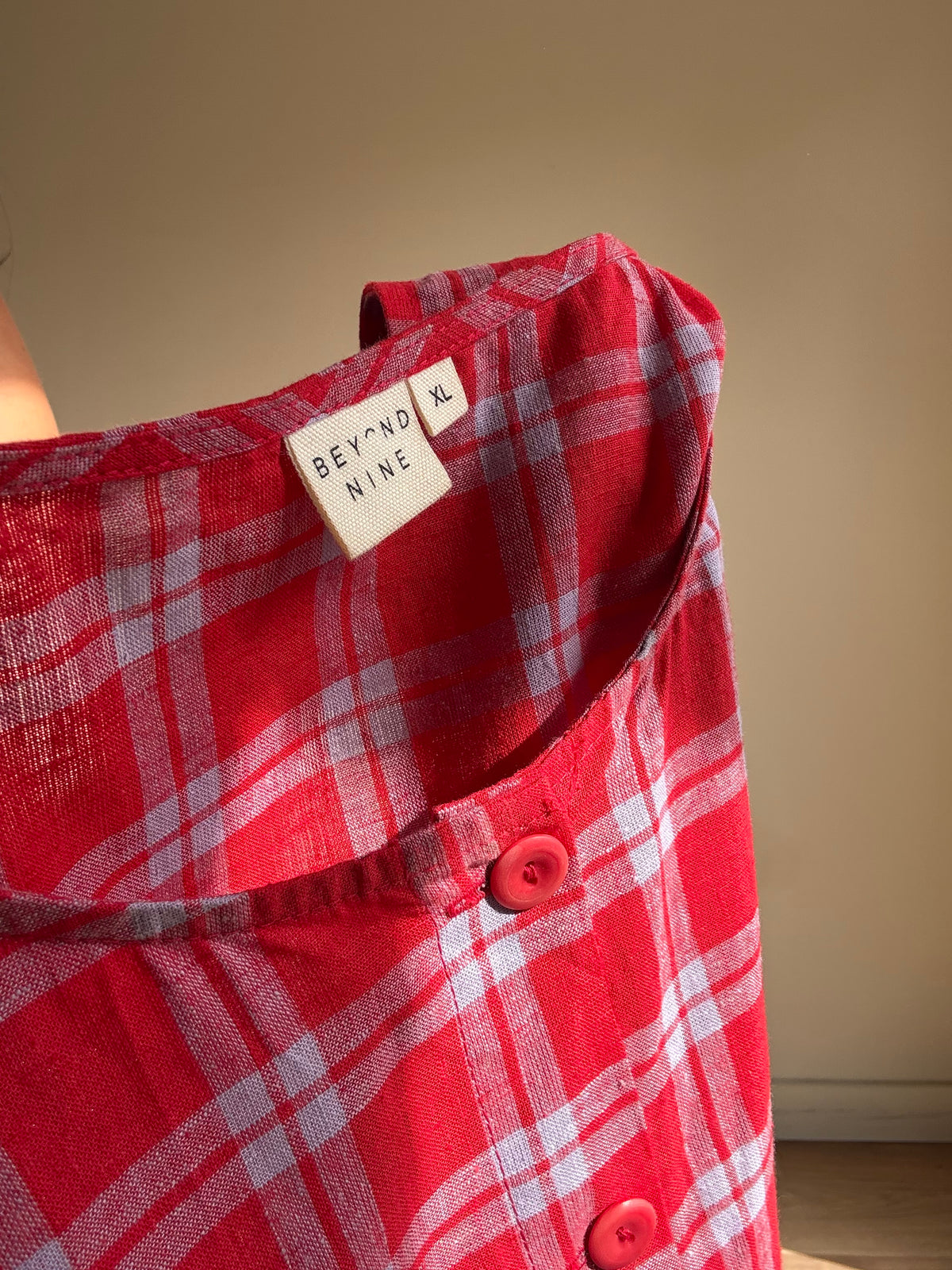 Check Beyond Nine Linen Top, XL