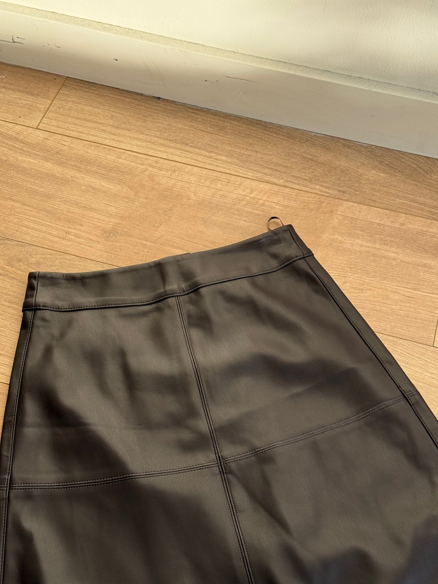 Brown M&S Faux Leather A-Line Skirt, 8