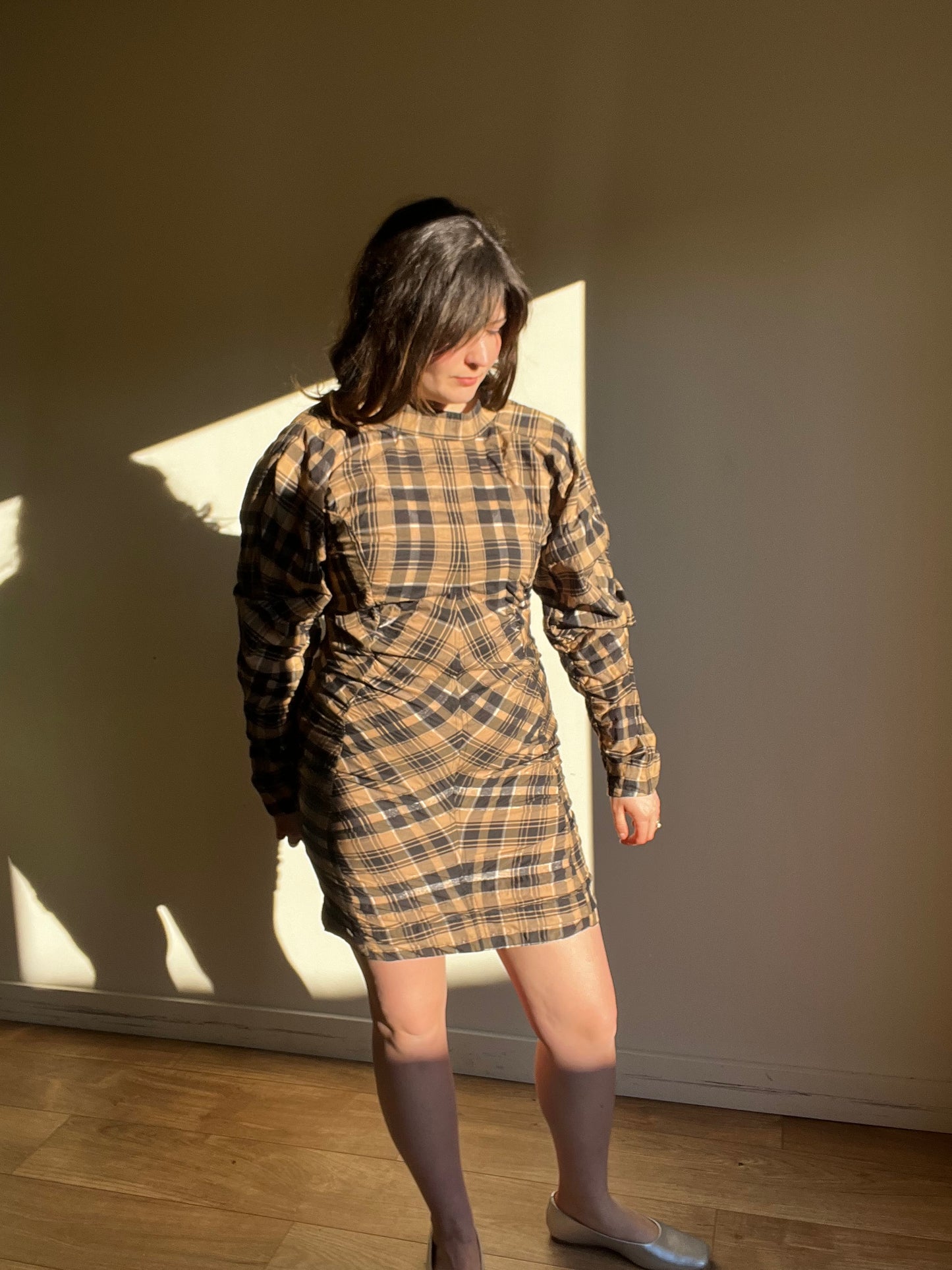 Ganni Check High Neck Mini Dress, 40