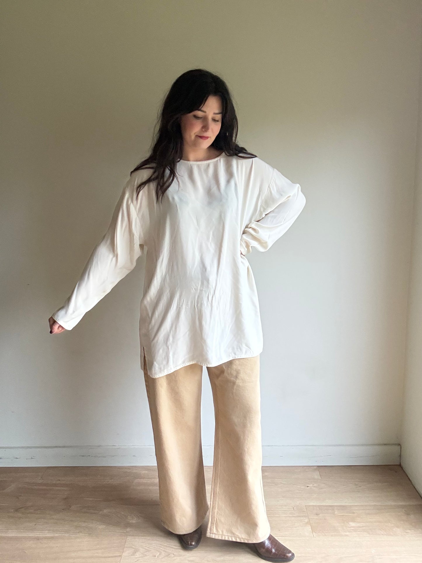 Ivory Vintage Silk Top, XL