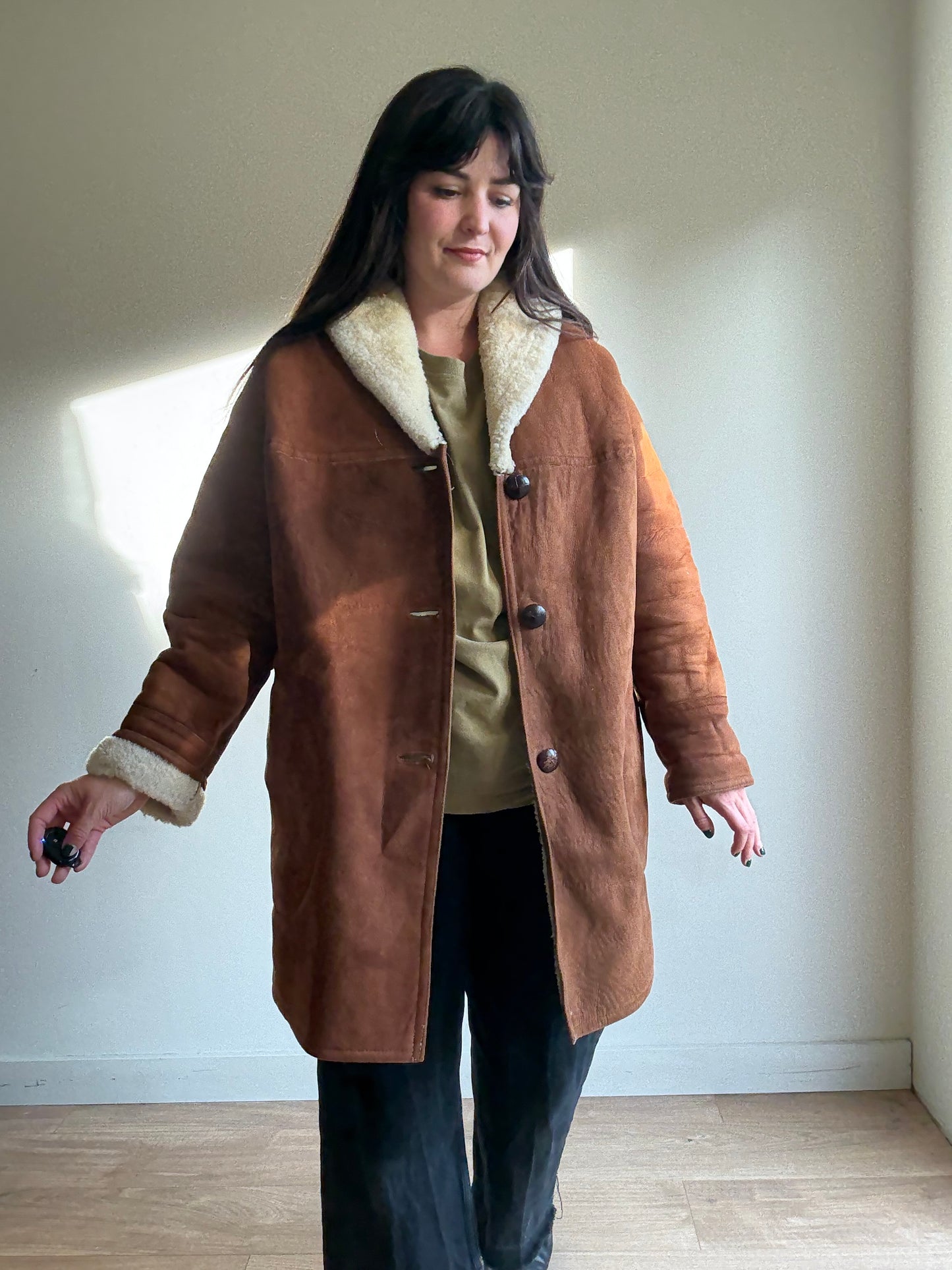 Vintage Sheepskin Shearling Coat, L/XL