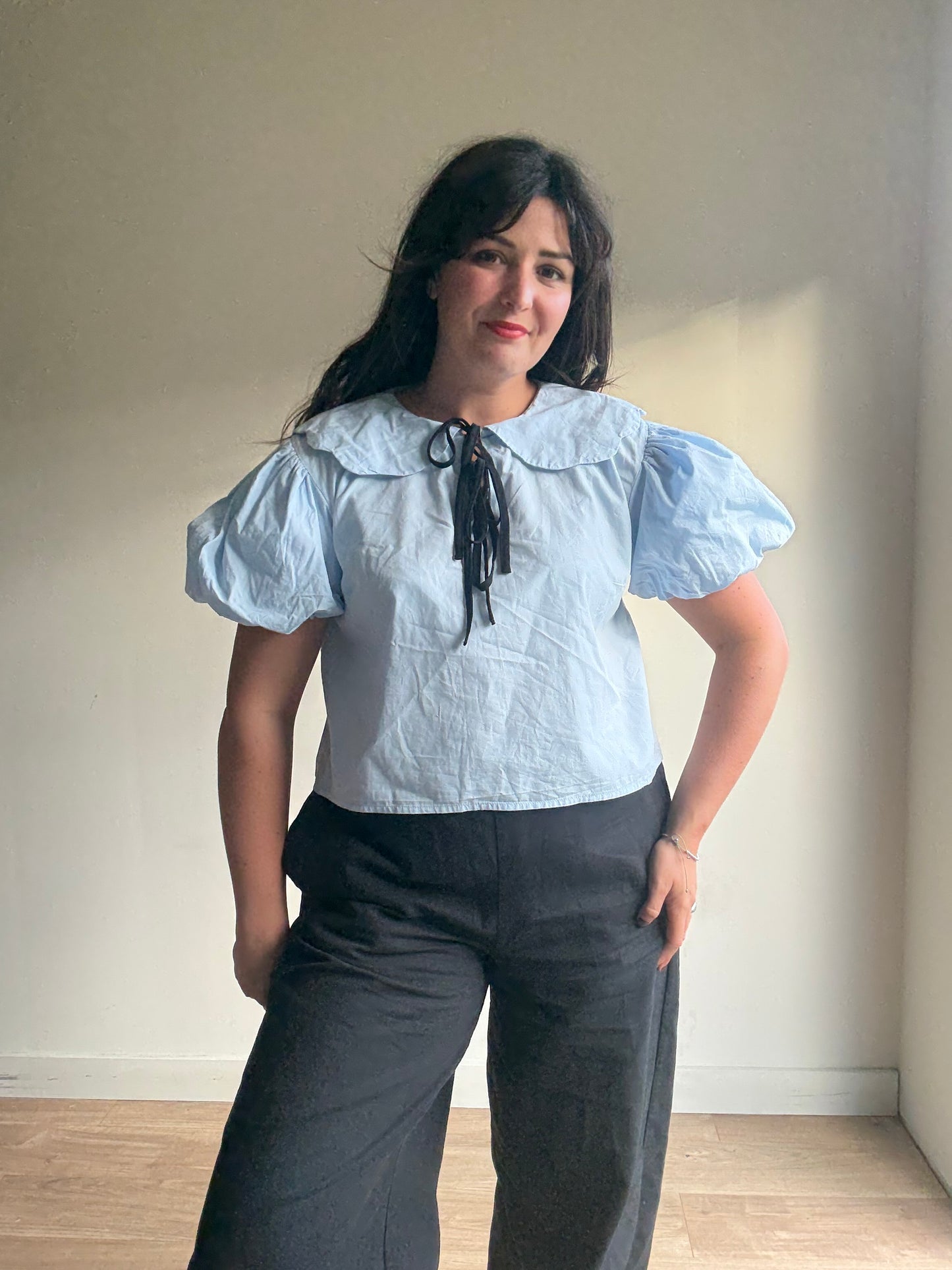 Wednesday's Girl Tie Up Collared Top, L