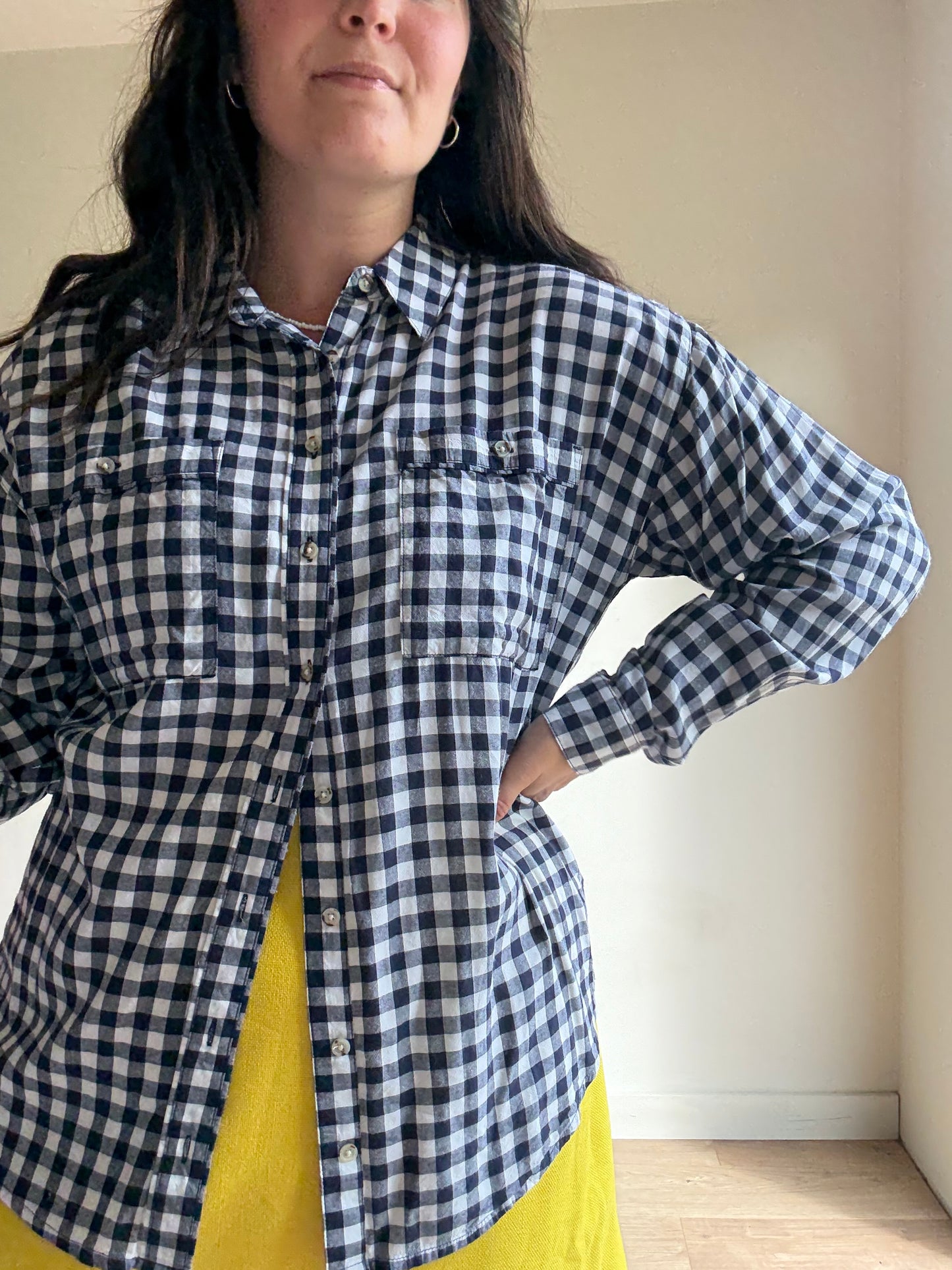 Navy Gingham Shirt, M/L