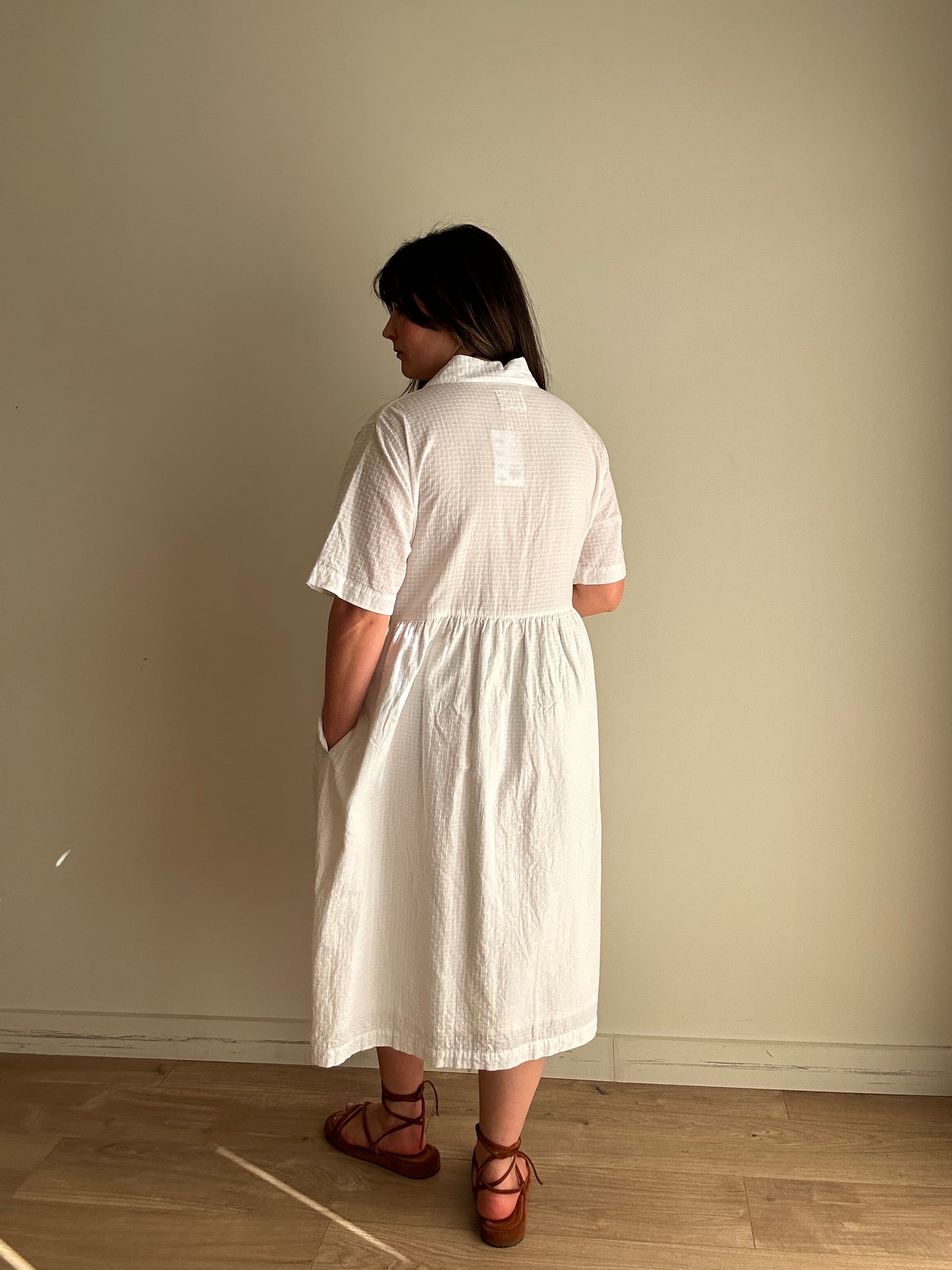 Folk Cotton Grid Shirt Dress, XL