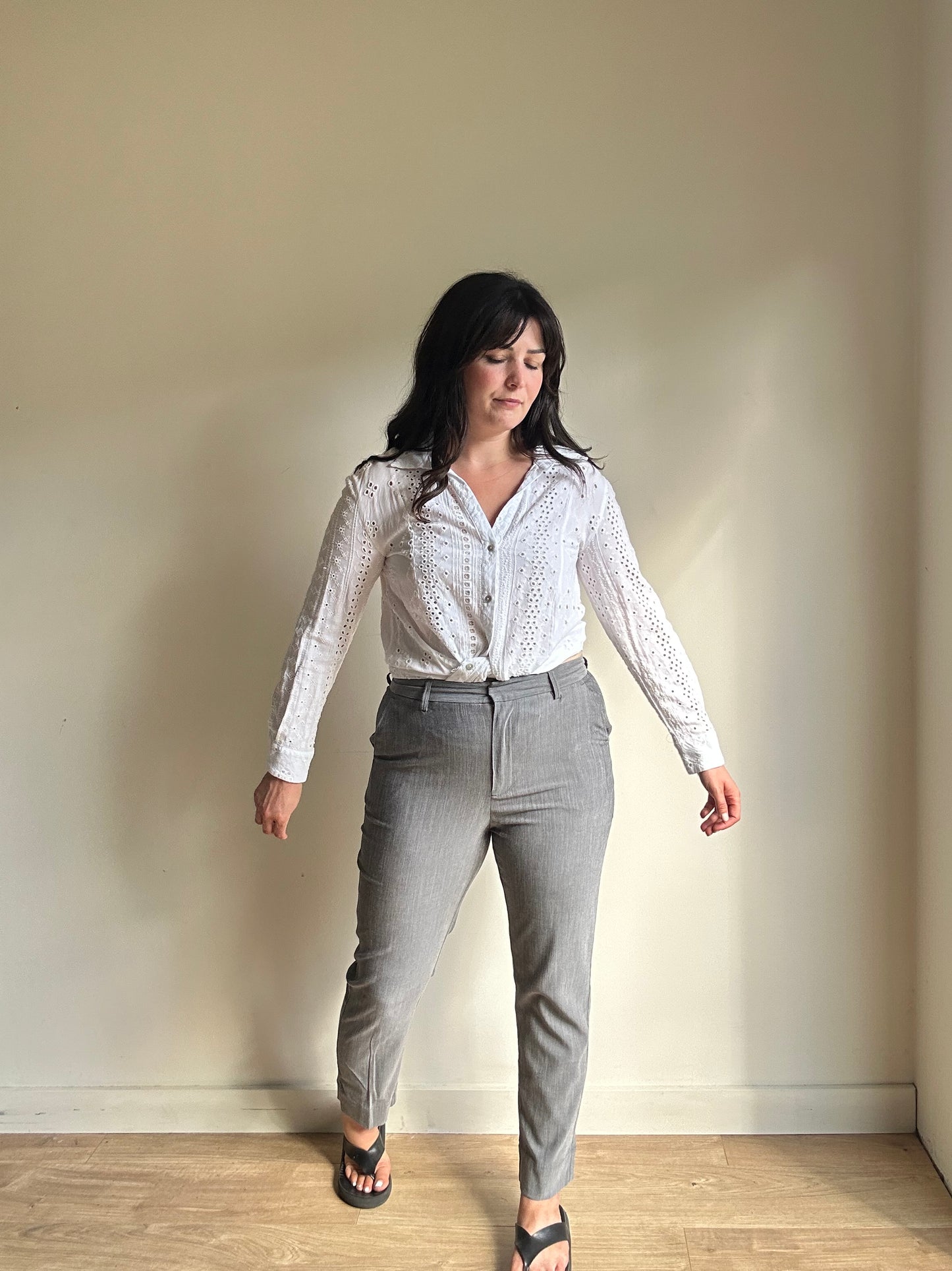 Ganni Grey Slim Tailored Trousers, UK 12-14