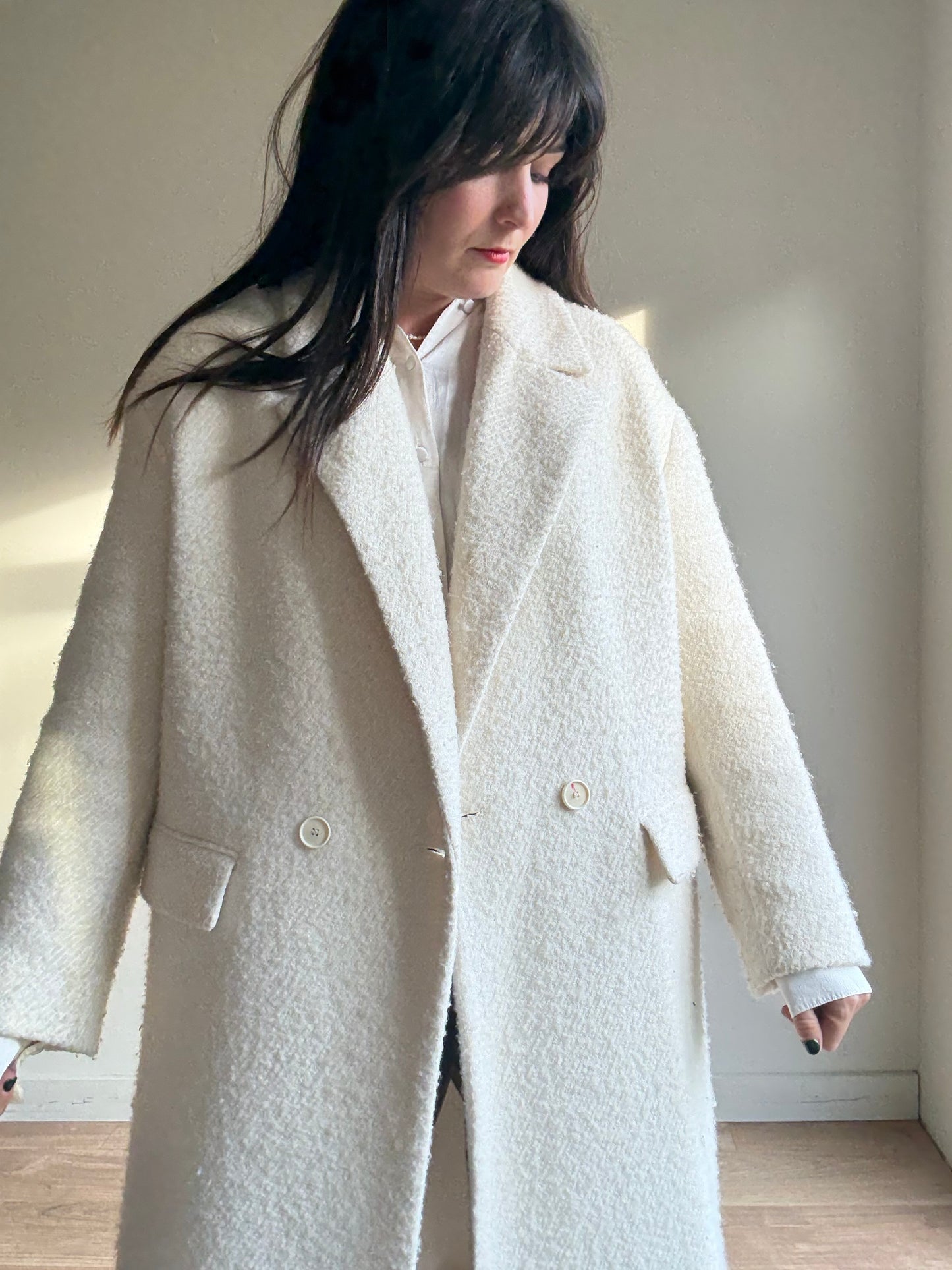 Zara Wool Mix Boucle Tailored Coat, L