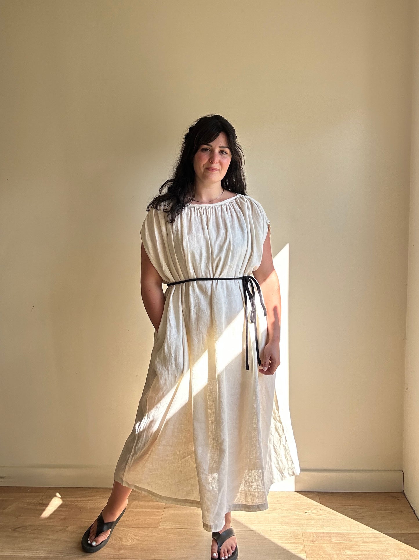Black Crane Gathered Shoulder Maxi Dress, One Size