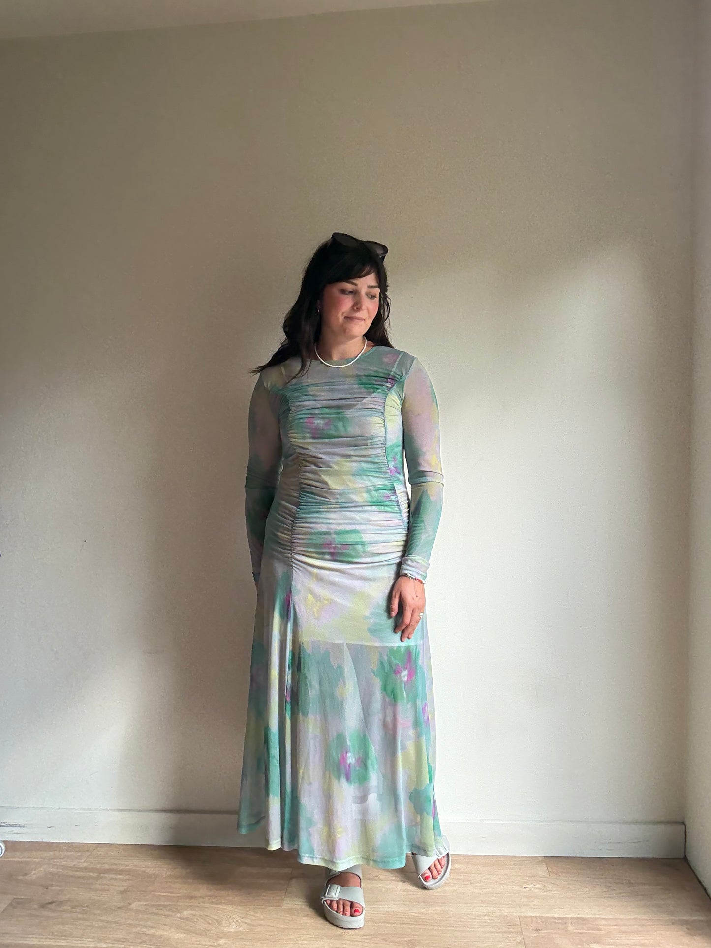 Weekday Sheer Gathered Midi Dress, M