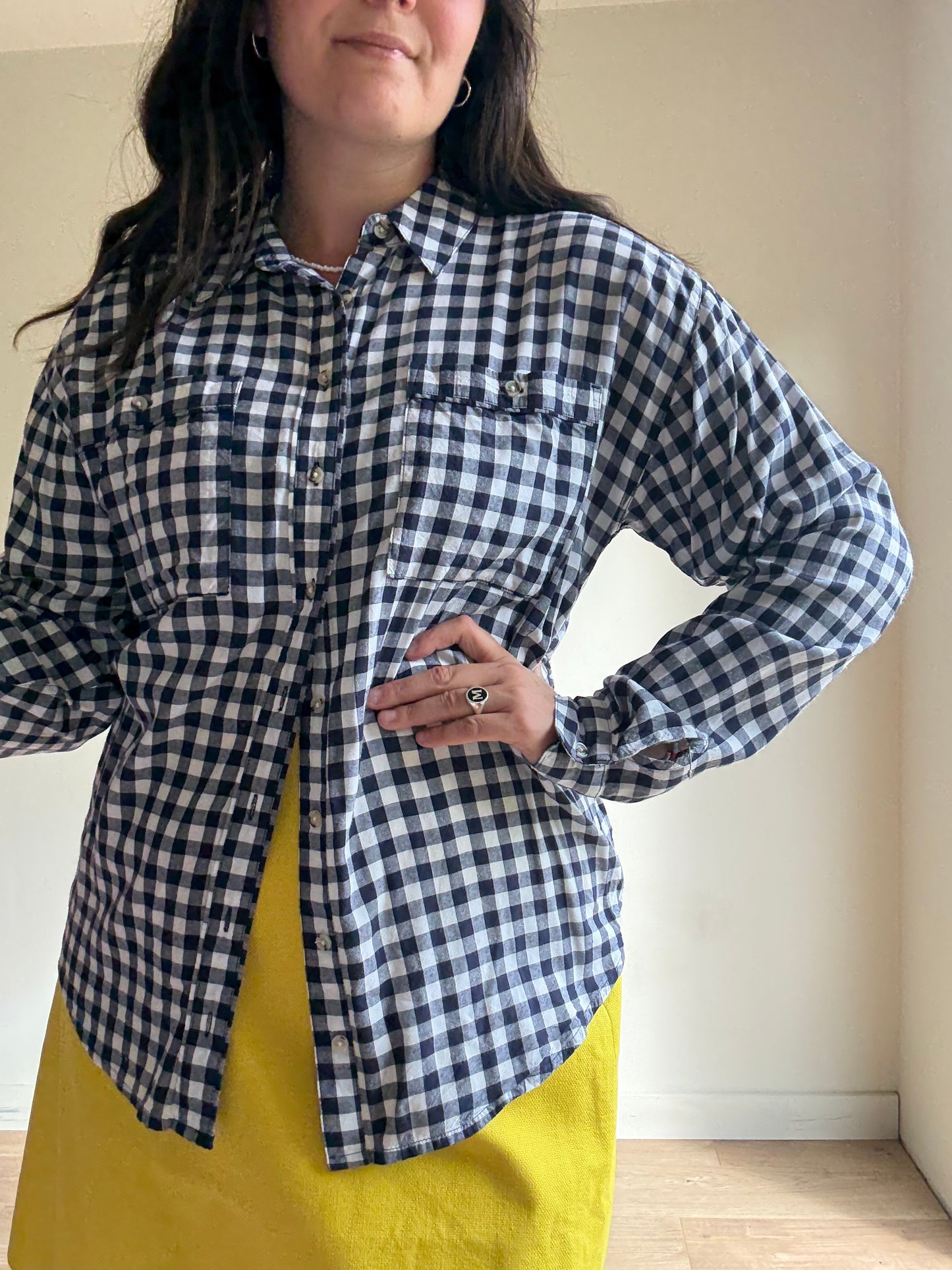 Navy Gingham Shirt, M/L