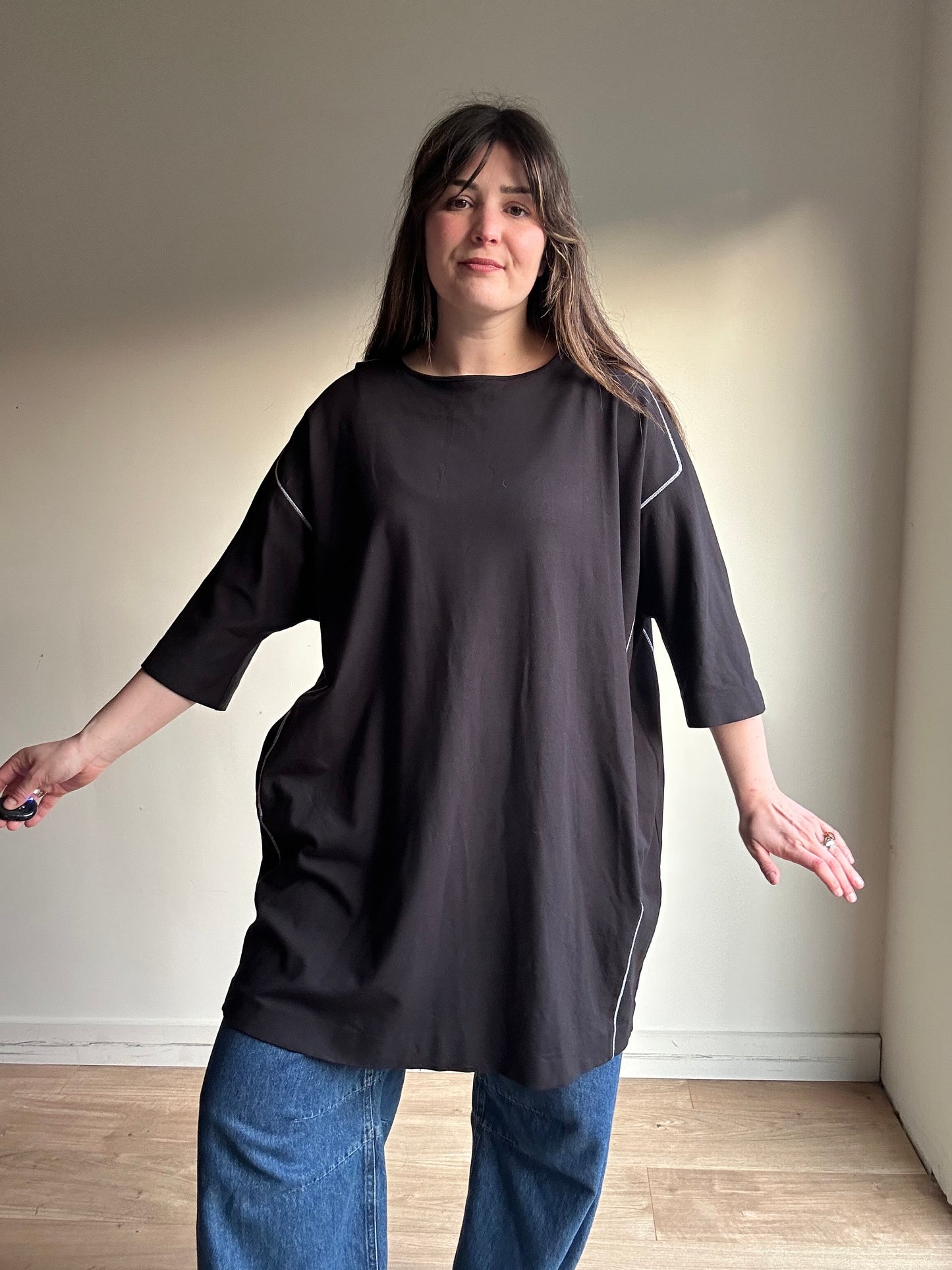 Black COS Contrast Stitch Jersey Dress, S Oversized