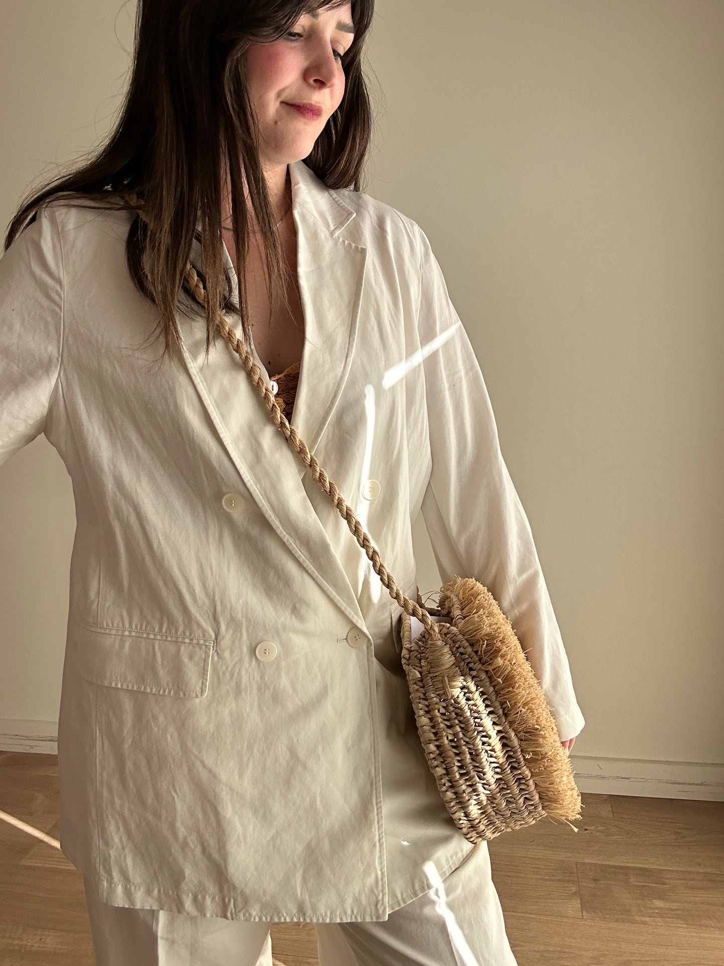 Straw Handmade Shaggy Round Crossbody Bag, O/S