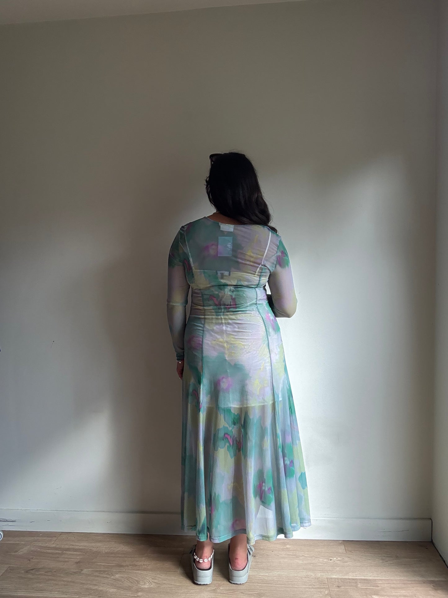 Weekday Sheer Gathered Midi Dress, M