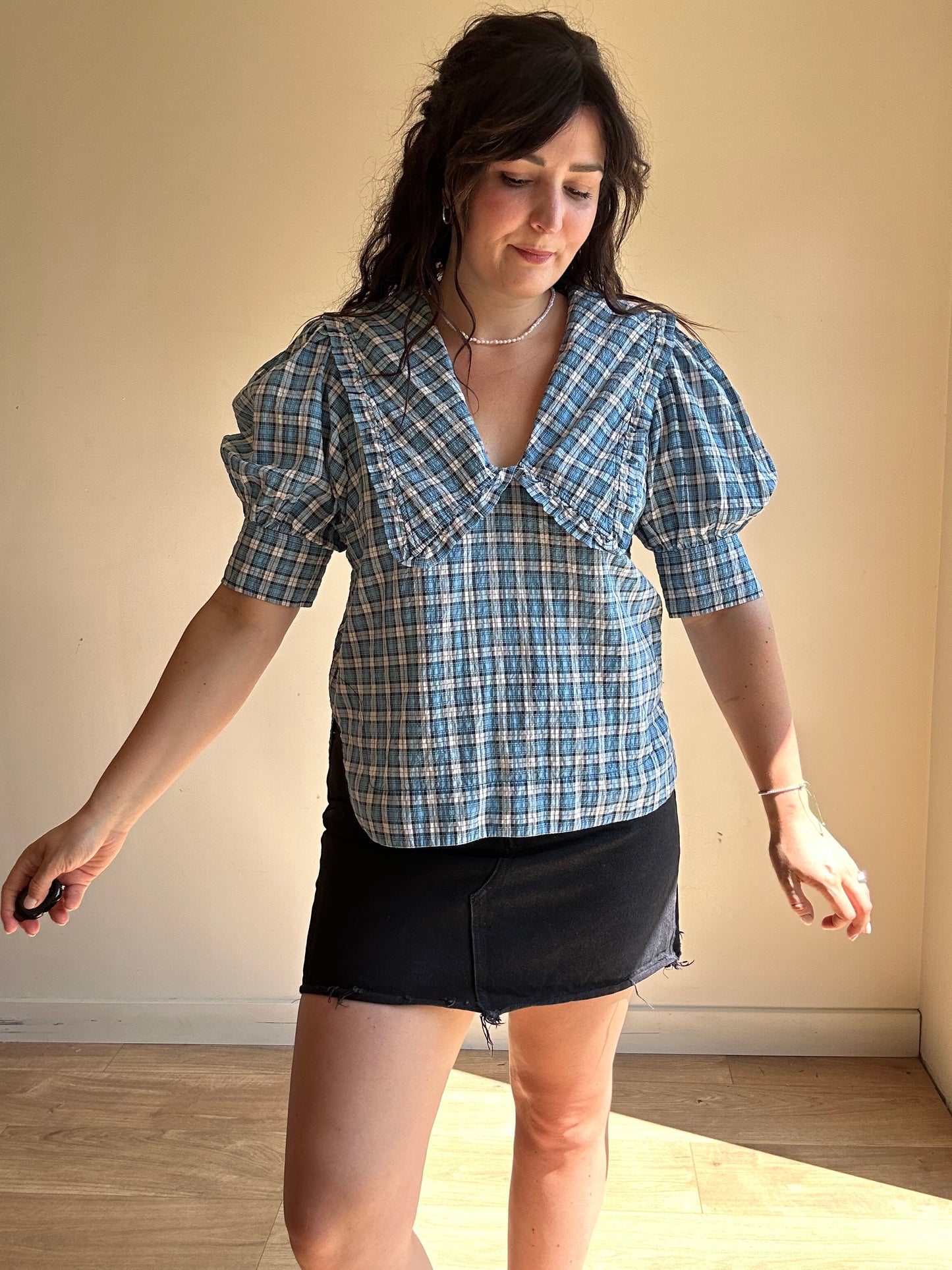 Ganni Check Collared Blouse, 40