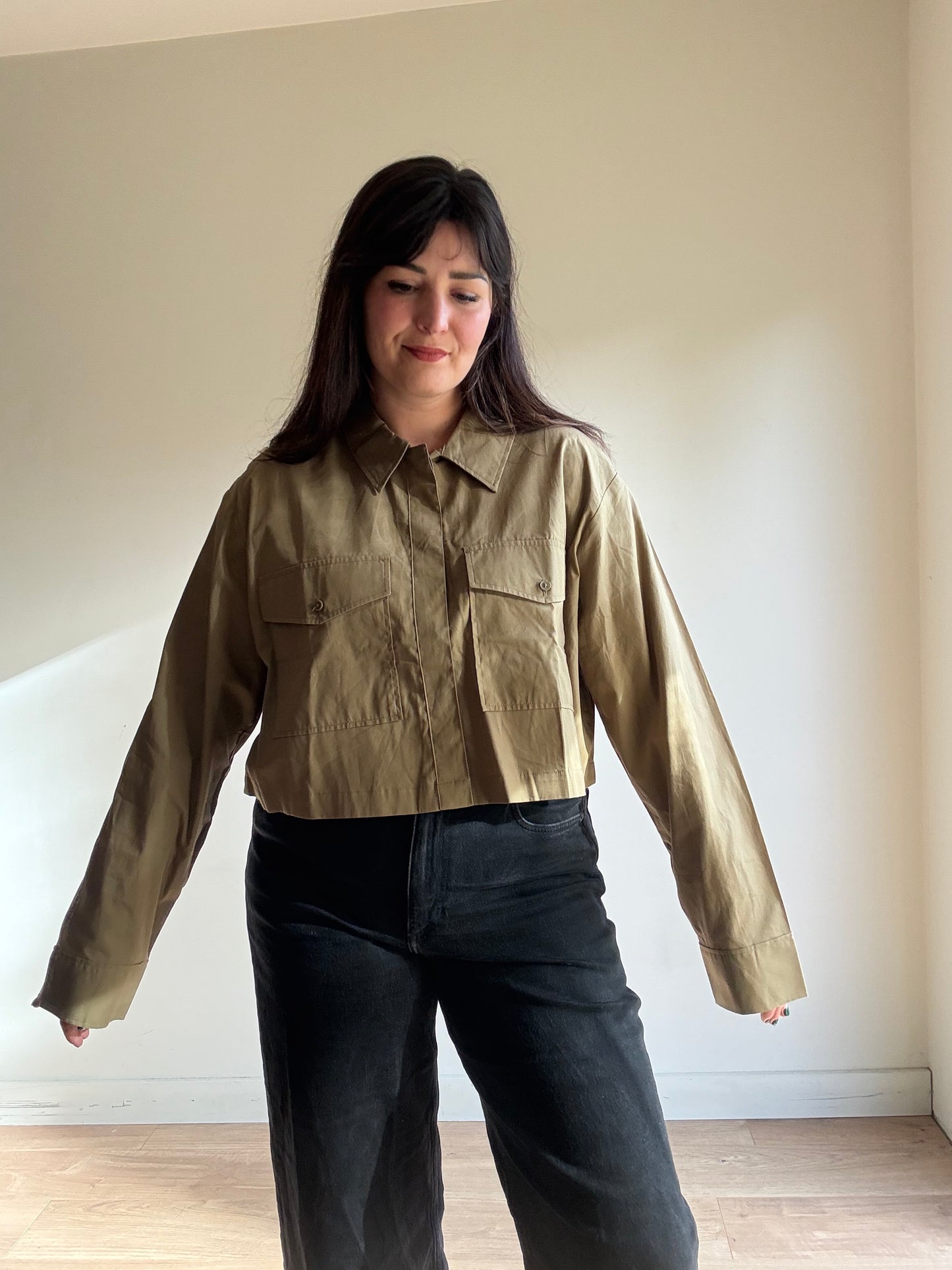 H&M Pure Cotton Cropped Shirt, L