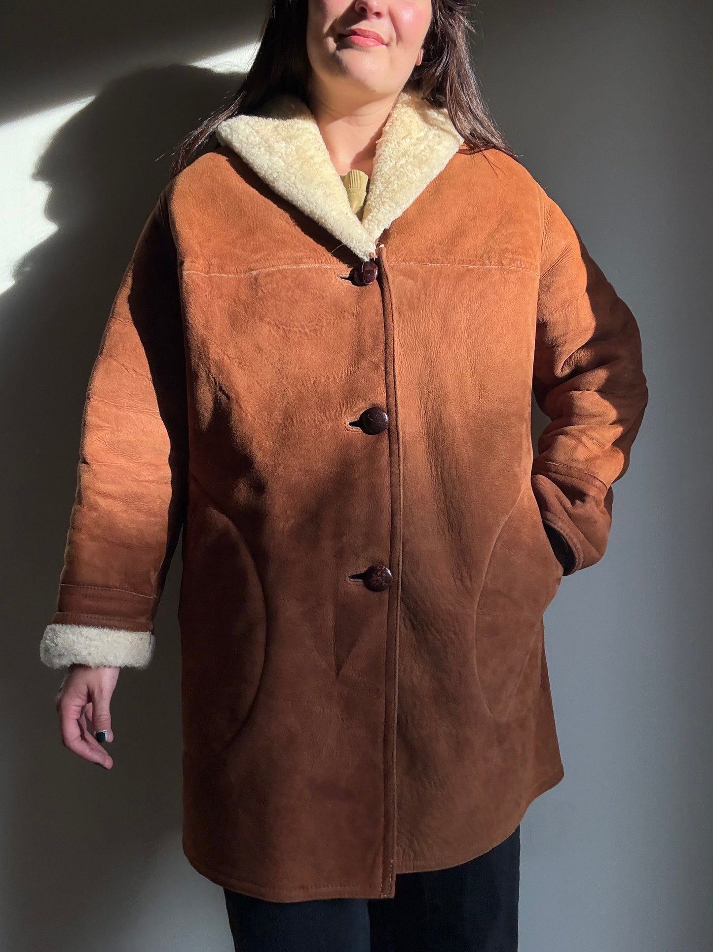 Vintage Sheepskin Shearling Coat, L/XL