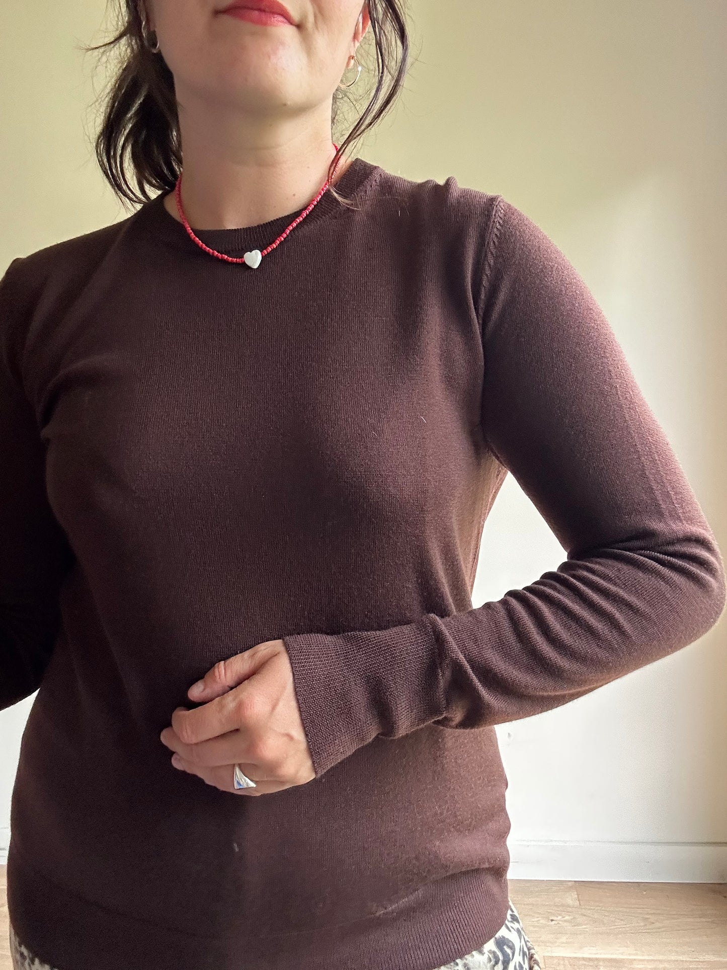 Brown Uniqlo Pure Wool Crew Neck Top, L