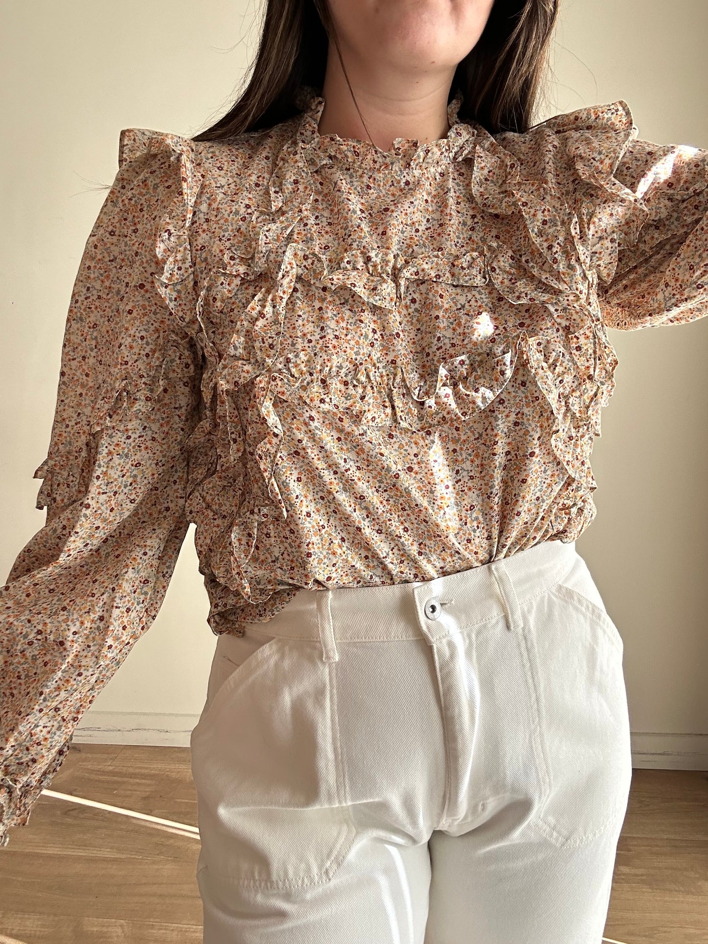 Sezane Emmy Frill Floral Blouse, 40