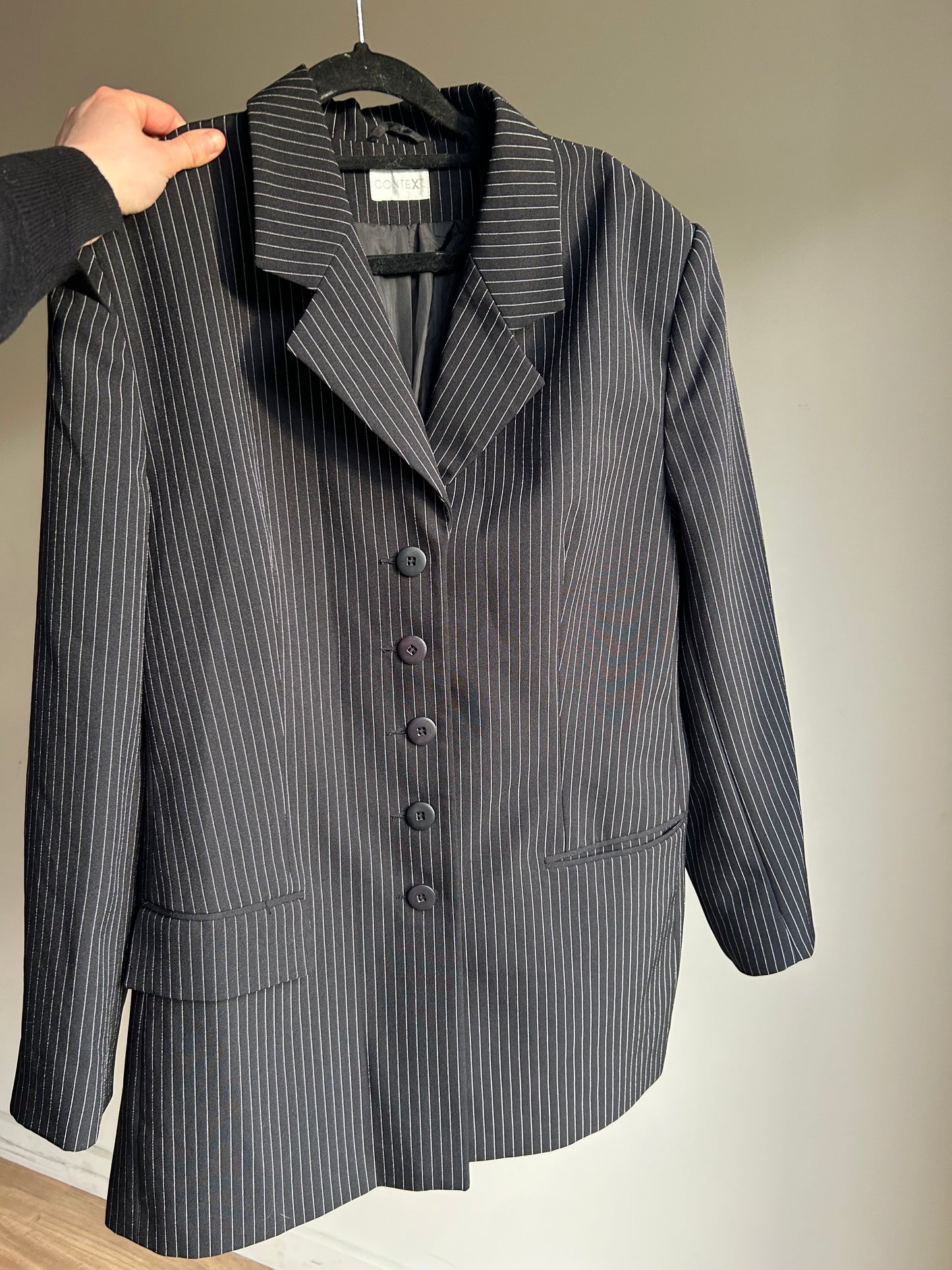 Black Vintage Pinstripe Blazer, 12