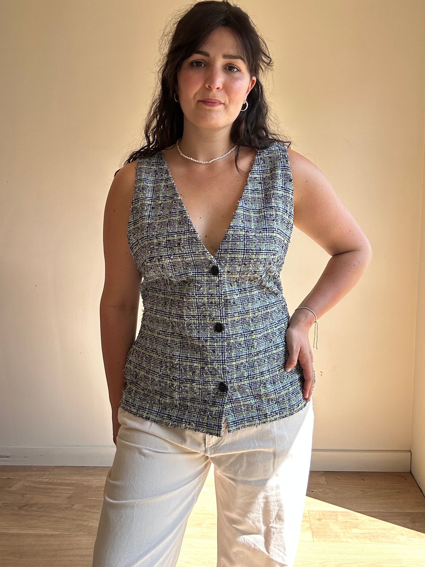 Stine Goya Textured Check Waistcoat Top, XL
