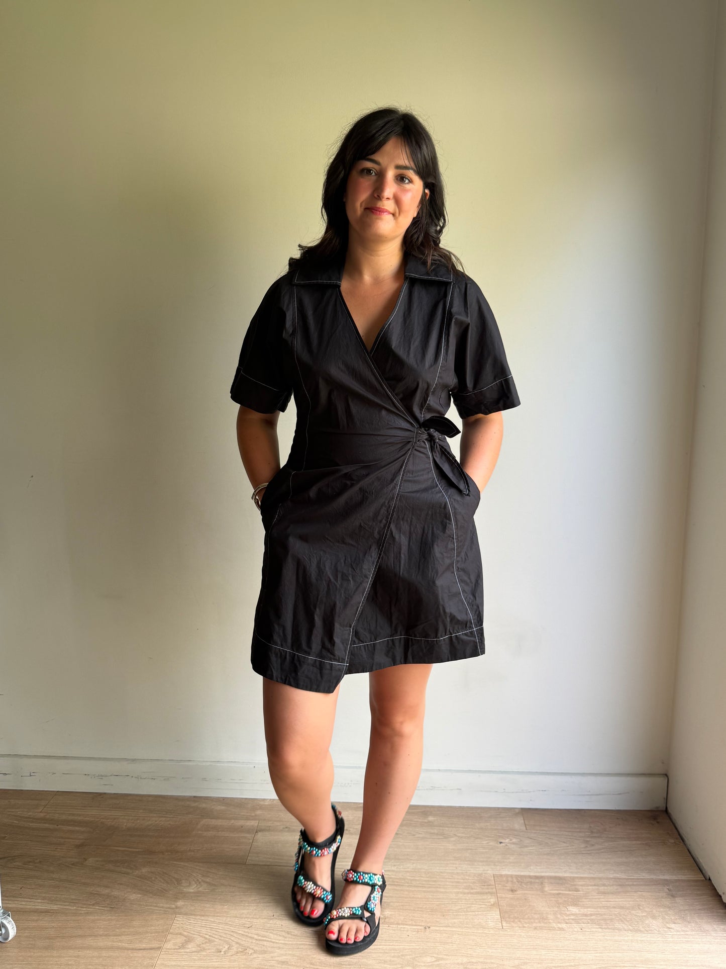 Ganni Contrast Stitch Mini Wrap Dress, 12-14
