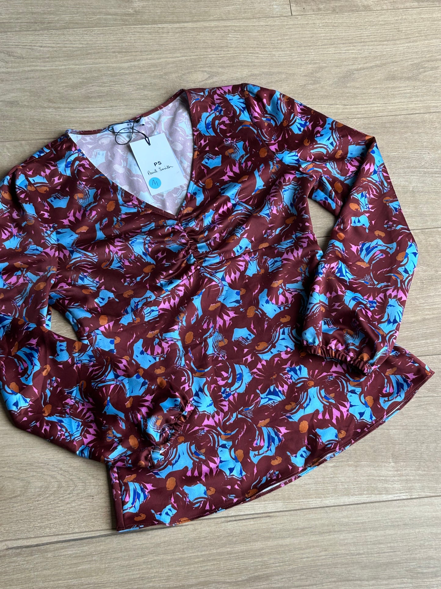 PS Paul Smith NEW Printed Gathered Top, S