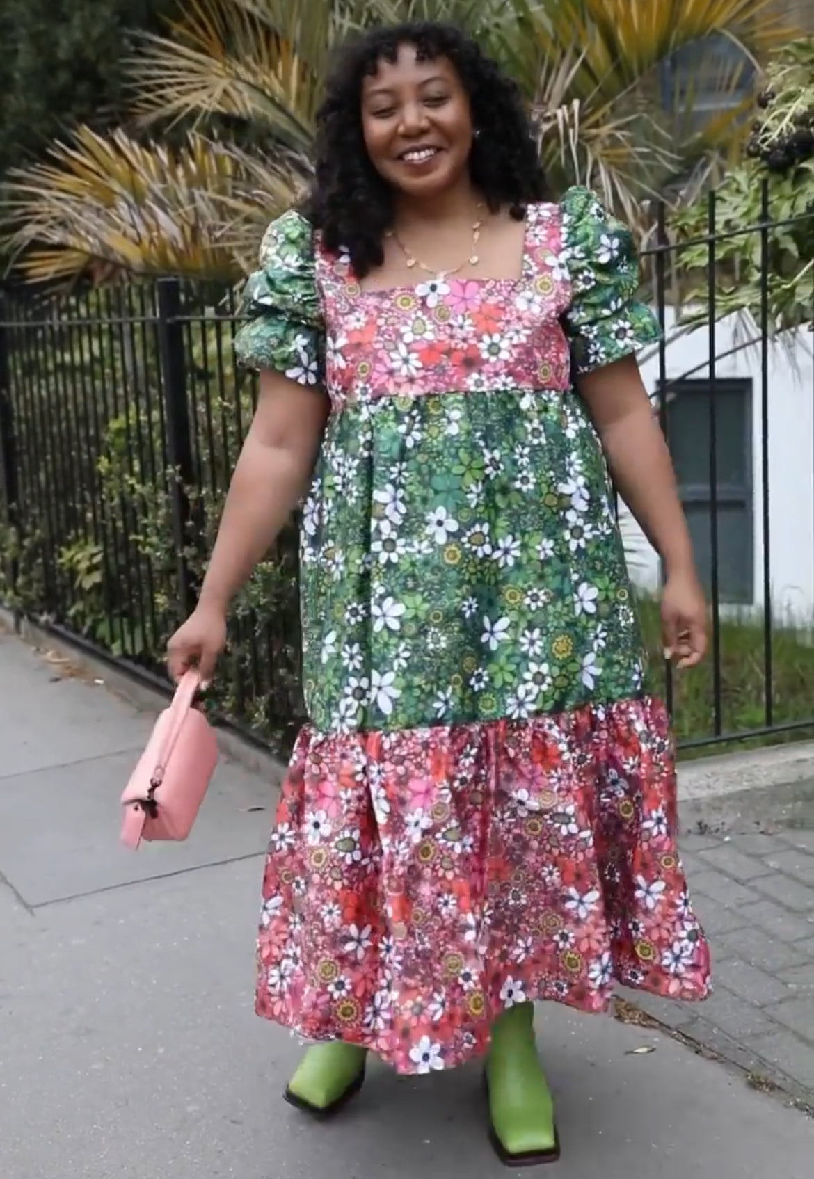 Mary Benson Zelda Dress in Pink & Green Floral, XL
