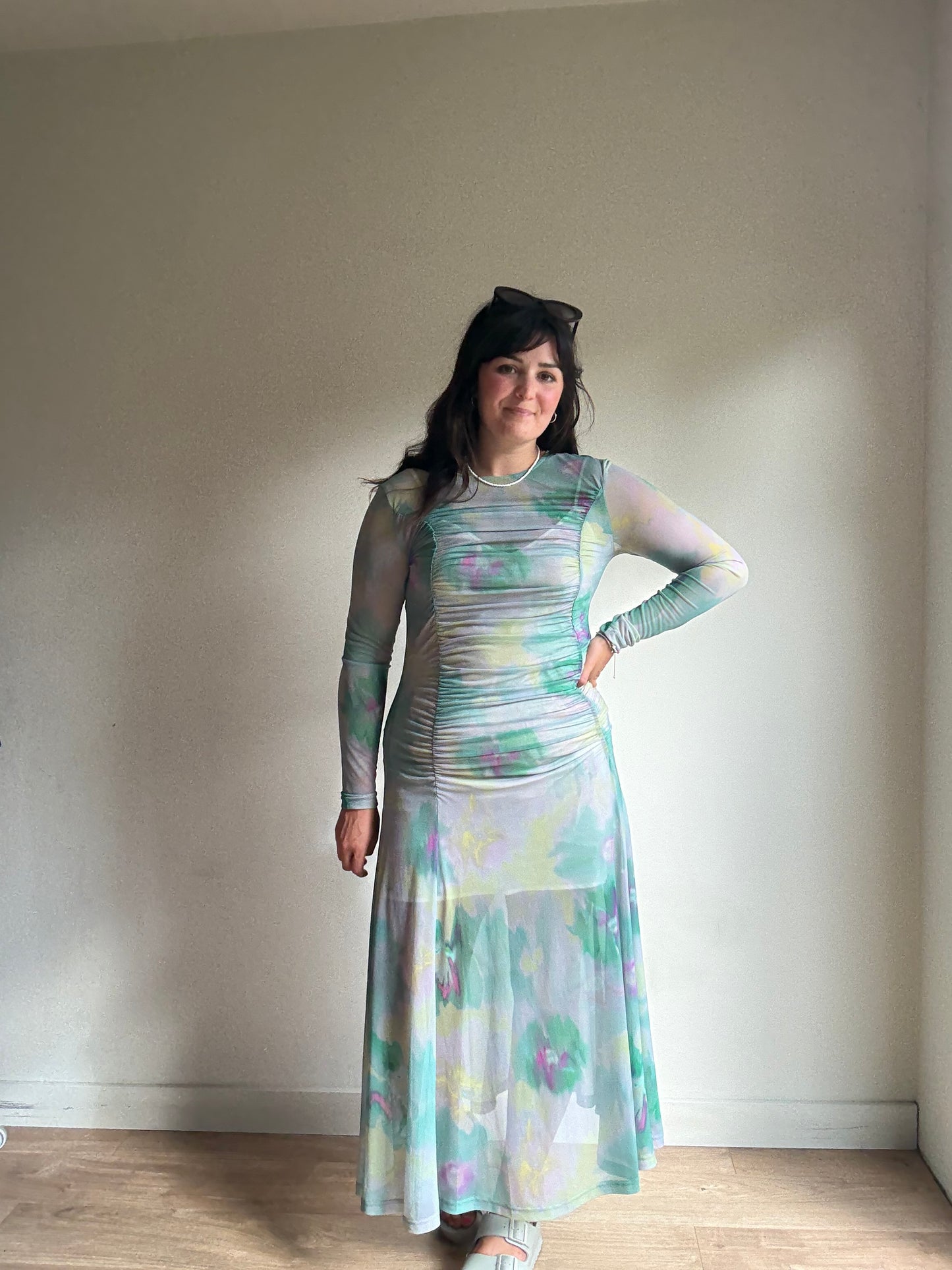 Weekday Sheer Gathered Midi Dress, M