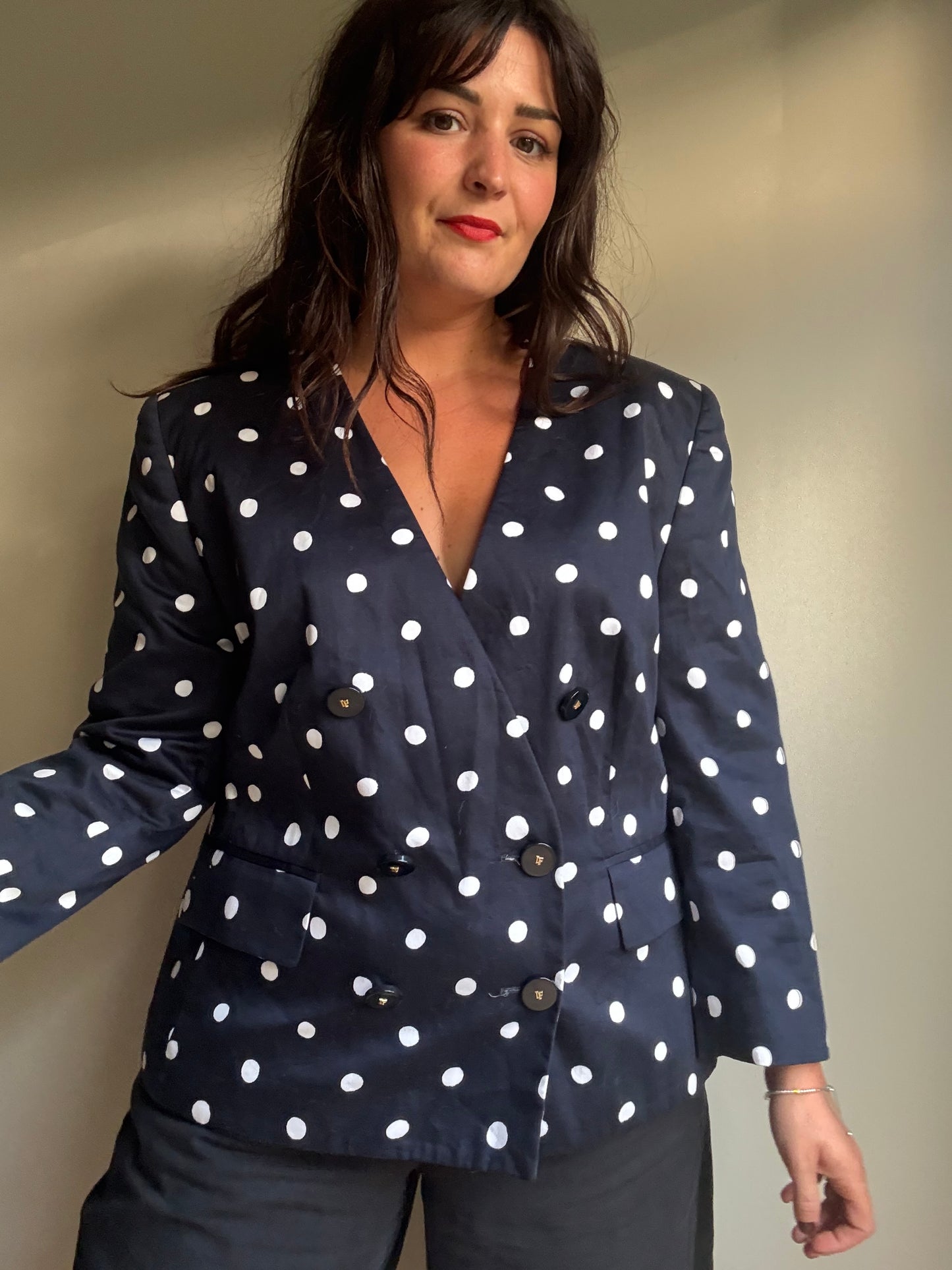 Louis Féraud Vintage French Polka Dot Blazer, XL