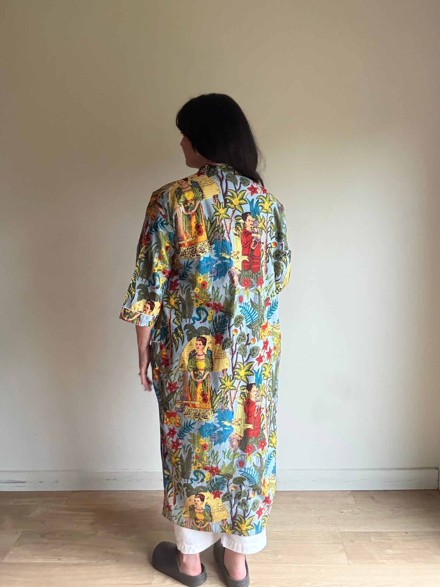 Cotton Printed Frida Kahlo Robe, One Size