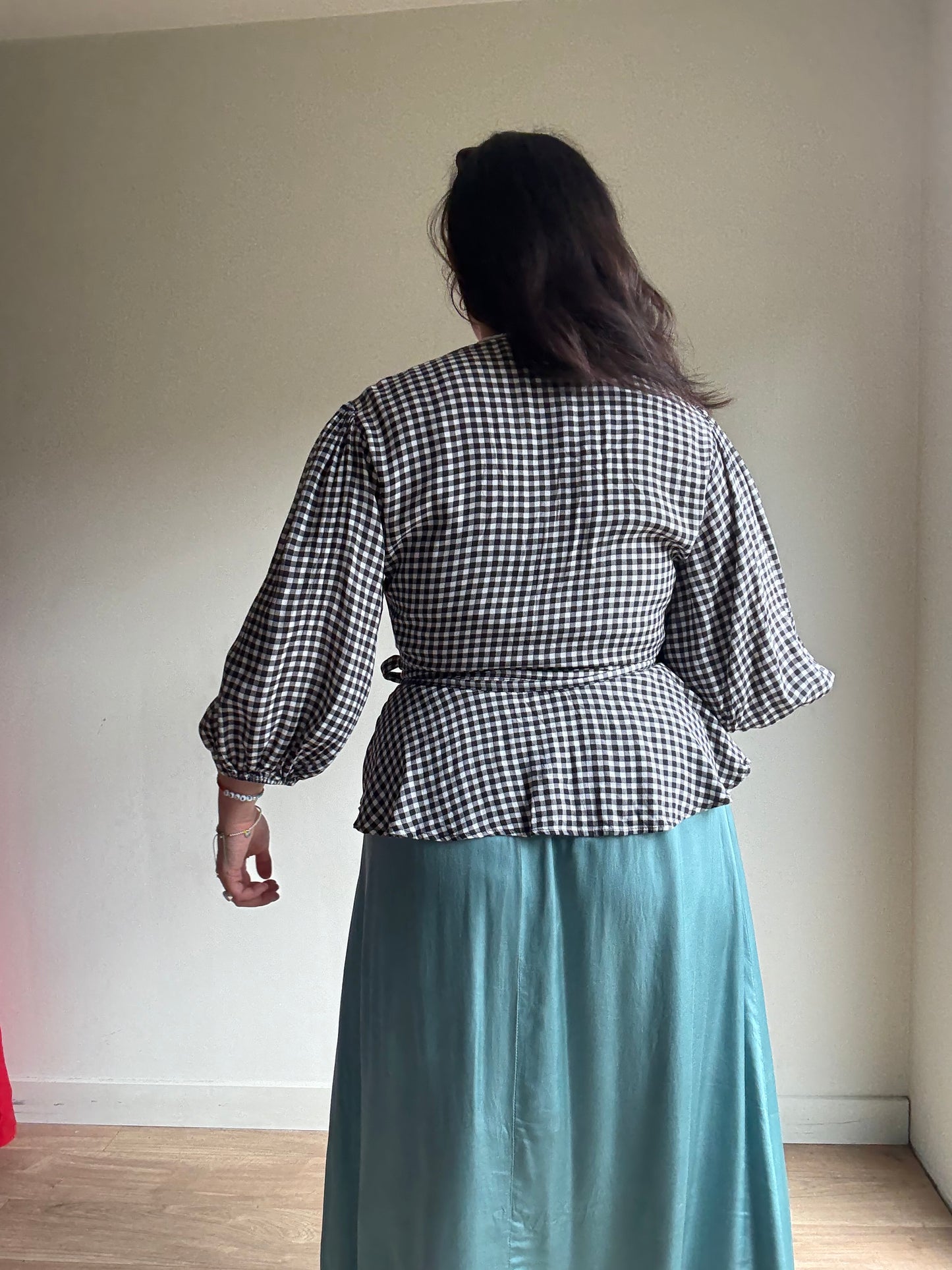 Ganni Gingham Wrap Blouse, 10-12
