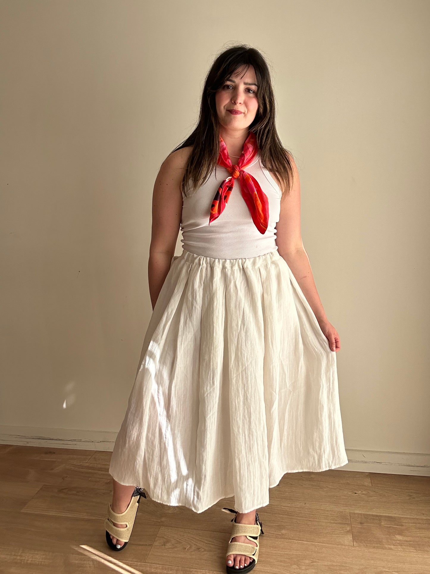 Off White H&M Floaty Midi Skirt, L
