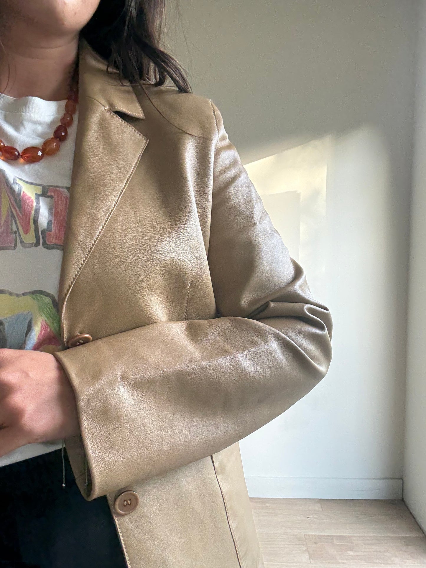Camel Vintage Genuine Leather Jacket, M